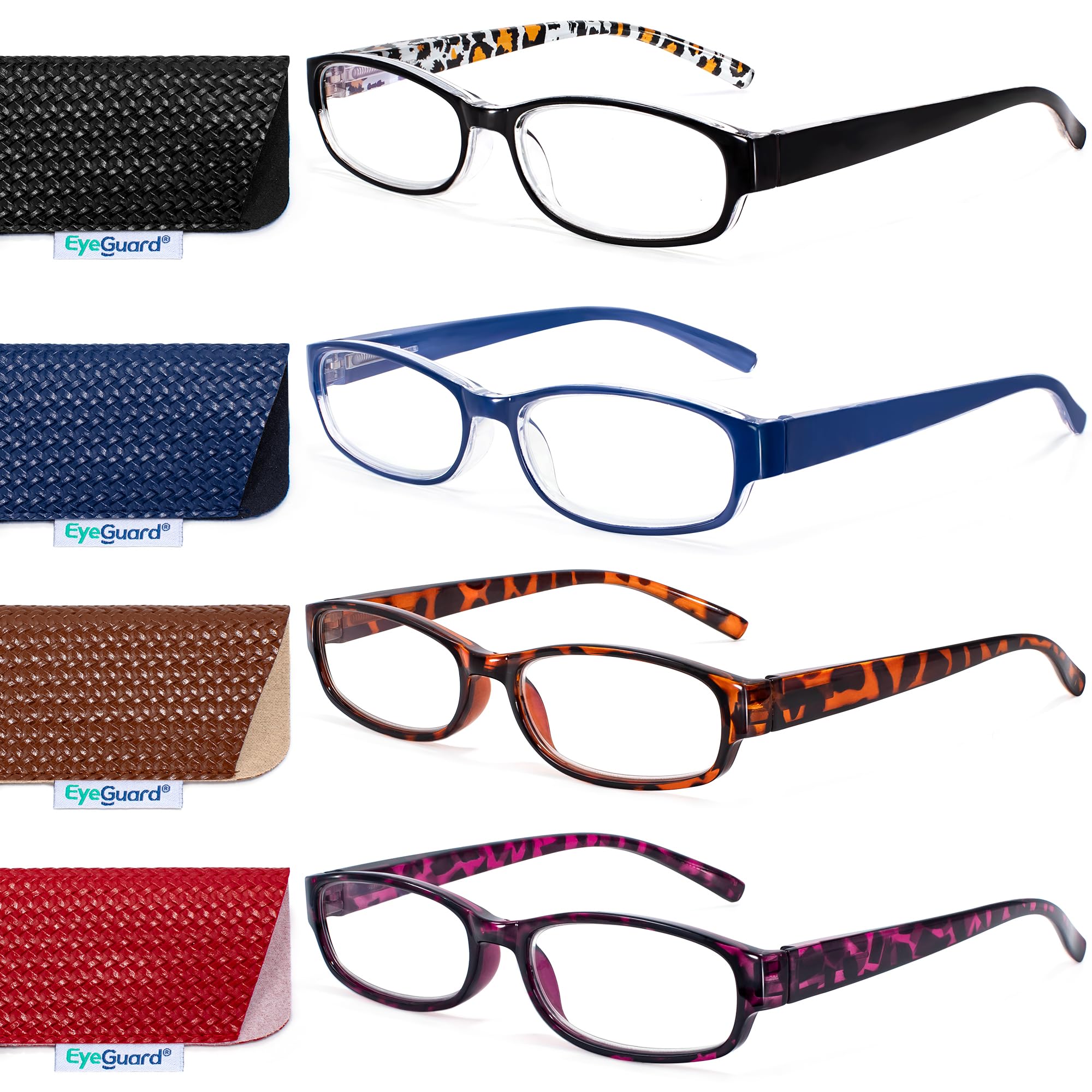 EYEGUARD Reading Glasses for Women 4 Pack Ladies Stylish Blue Light Readers Spring Hinges Computer Eyeglasses 2.50