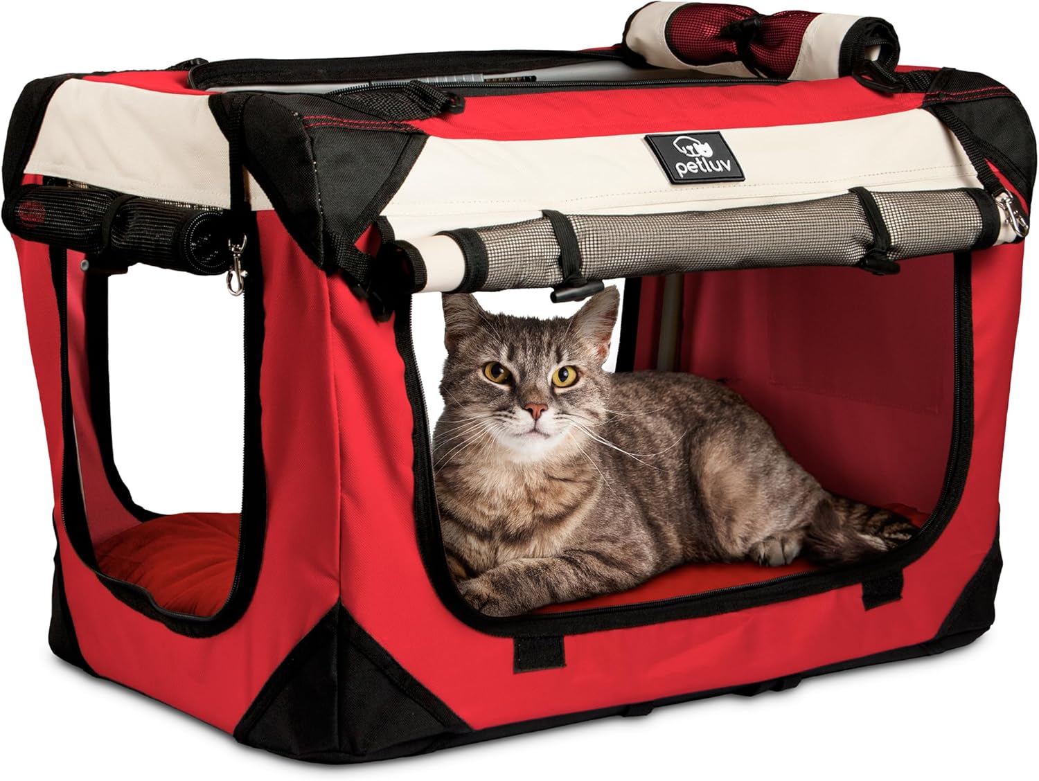 Medium Red Soft-Sided Pet Carrier with Mesh Windows