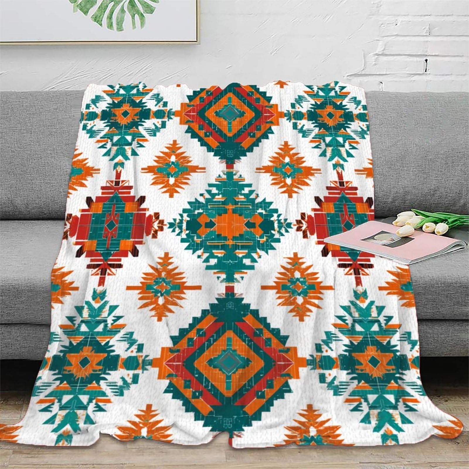 Stile azteco, Geometricoo Shapes Pattern Manta Estampada 3D Colcha De Diseño Ropa De Cama De Microfibra Suave Y Cálida Sofá Ropa De Cama 80x90inch(200x230cm)