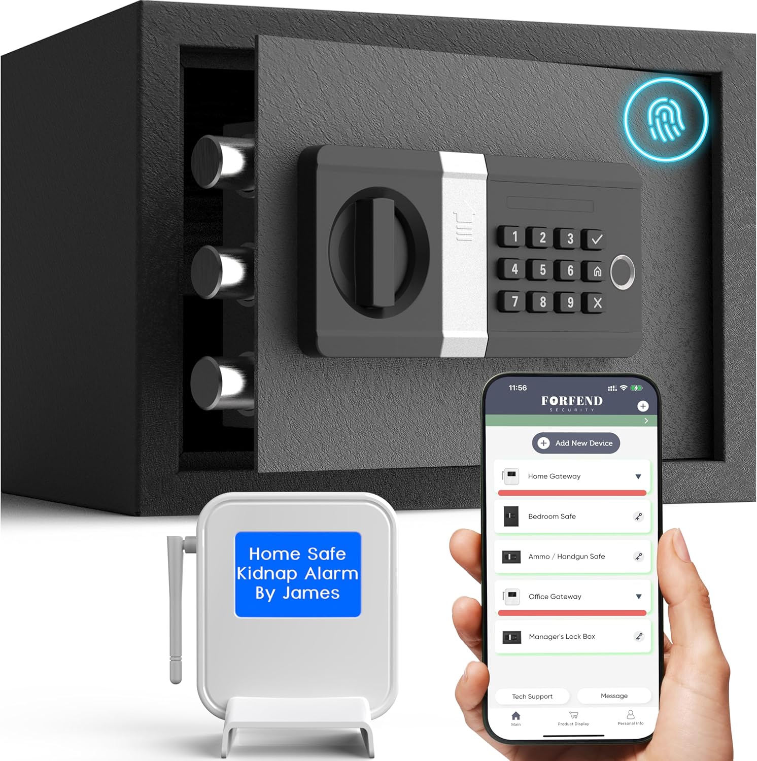 FORFEND Smart Home Safe  Caja fuerte WiFi con bloqueo de aplicaciónalarma  Comando de voz, alarma de secuestro, detección de manipulaciones, modo