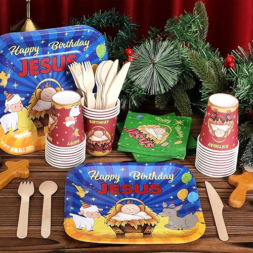 Miniatura 7 de Maxcheck El juego de vajilla de 108 piezas incluye platos desechables de Jesús, servilletas, cuchillos, cucharas, tenedores y vasos de Jesús