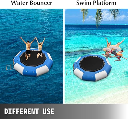 Miniatura 2 de Happybuy Trampolín inflable del agua, gorila inflable redonda del agua con la escalera mecánica, trampolín del agua en azul y blanco para los