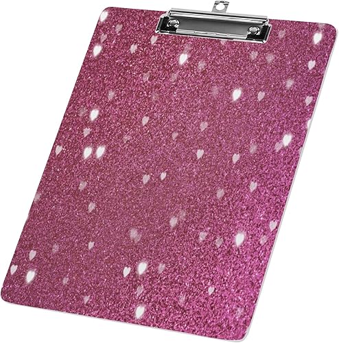 Portapapeles acrílicos a la moda, diseño rosa con purpurina, tamaño carta estándar, clip de enfermería con clip de metal de perfil bajo para