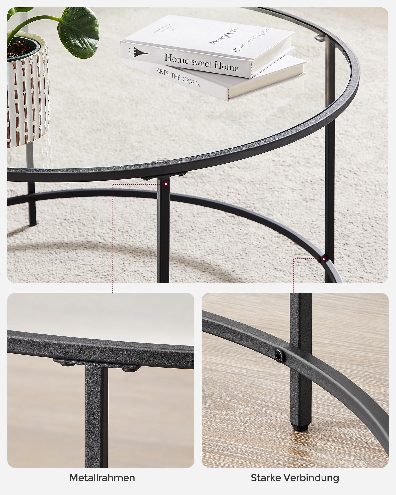 VASAGLE Runder Couchtisch, Wohnzimmertisch mit Stahlgestell, Salontisch, Beistelltisch, schwarz LGT021B01