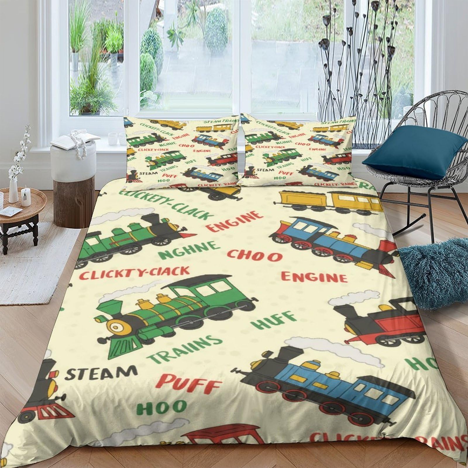 Ctjqhvkz Style-2 3D Printed Vintage Steam Train Fitted Sheet Microfiber Soft Anti-Slip Cartoon Locomotive Bed Cover For Bedroom Dorm Decor Single（135X200cm）