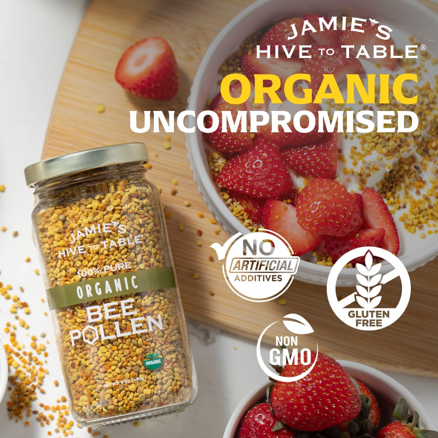 Jamie’s Hive to Table Organic Bee Pollen, 6 oz - 100% Pure, Raw & Natural Superfood, Premium Quality Bee Pollen Granules for Energy & Vitality, Gluten Free — Amazon image 3