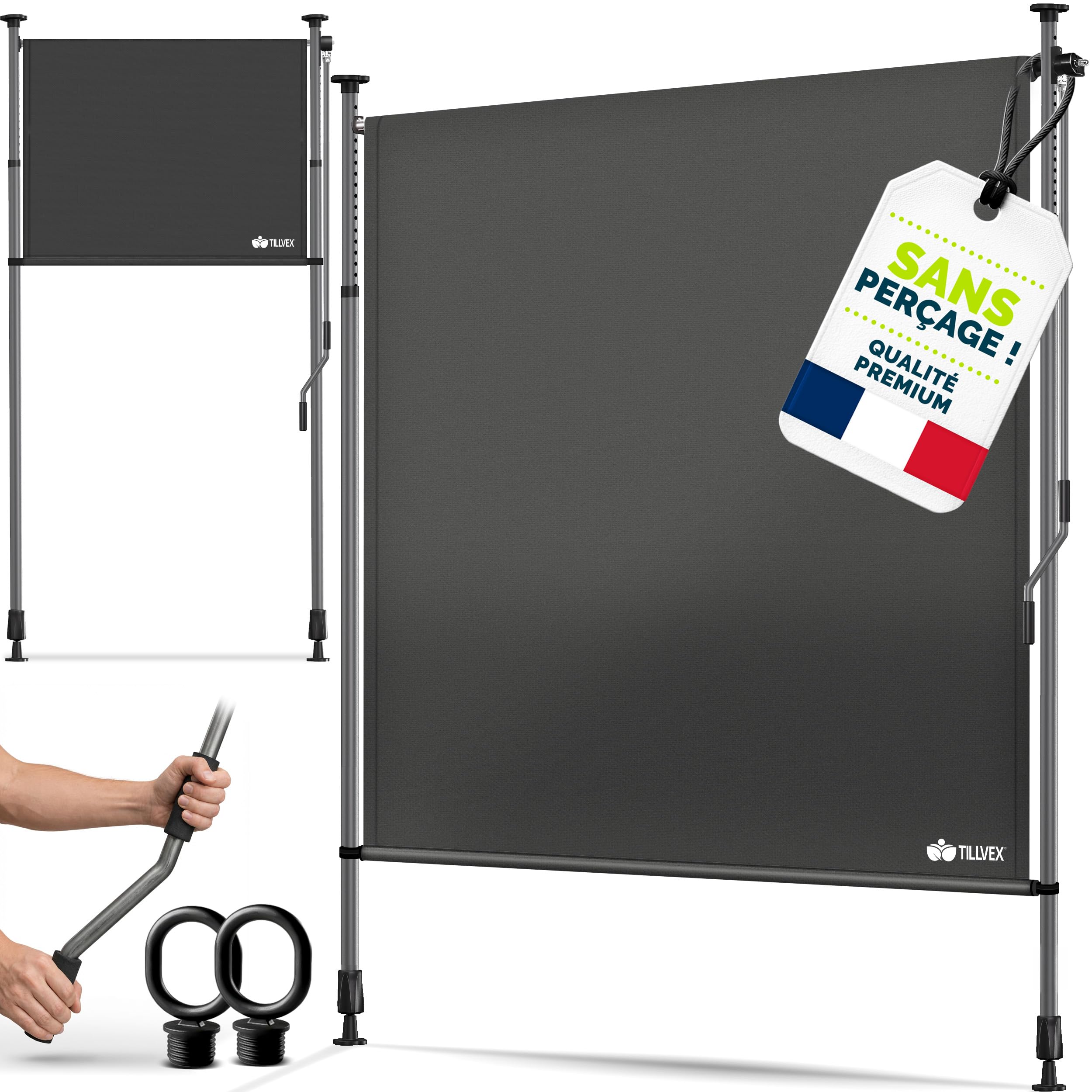 tillvex Store vertical 200 x 310 cm anthracite avec manivelle sans