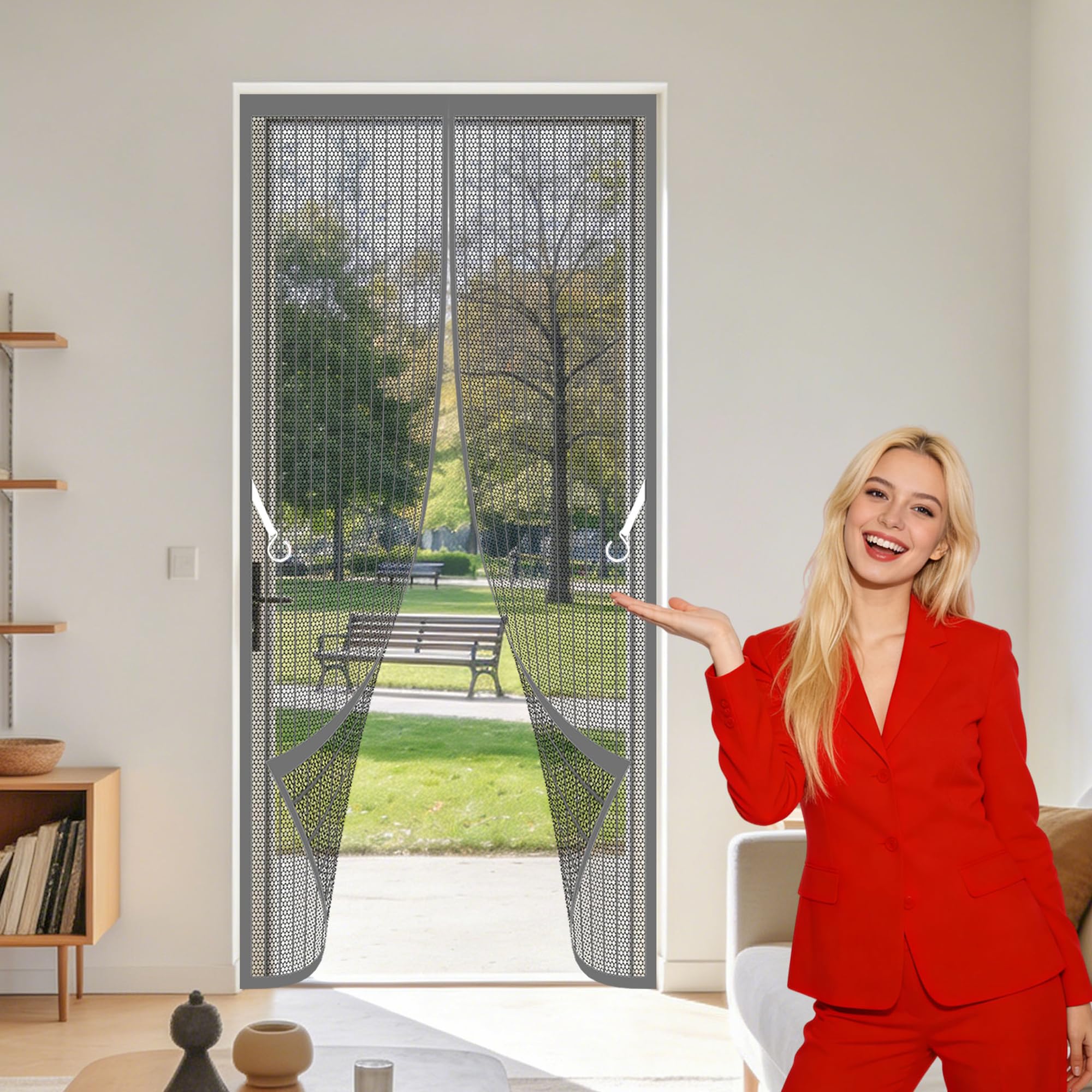 Magnetic Fly Screen 73 x 216 cm Self Sealing Magnetic Fly Screen for Doors Keeps Flies Mosquitoes Out for Home, Bedroom, Living Room, Kitchen, Patio, Grey