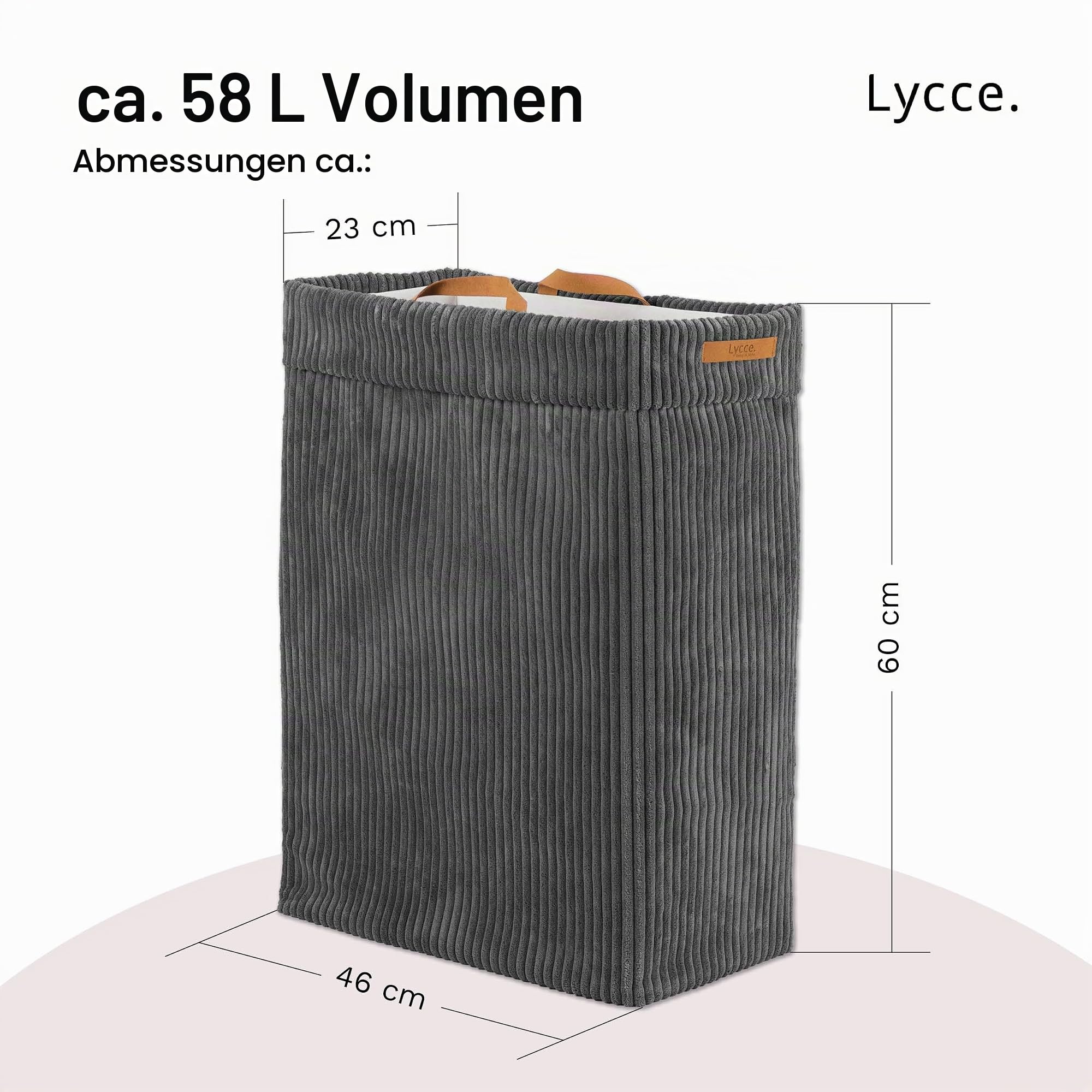 Lycce Wäschekorb Cord – Nischenwäschekorb, waschbar, faltbar (d.grau) | platzsparend & praktisch, waschbare Bezüge, faltbar, Schlafzimmer, Kinderzimmer & Badezimmer