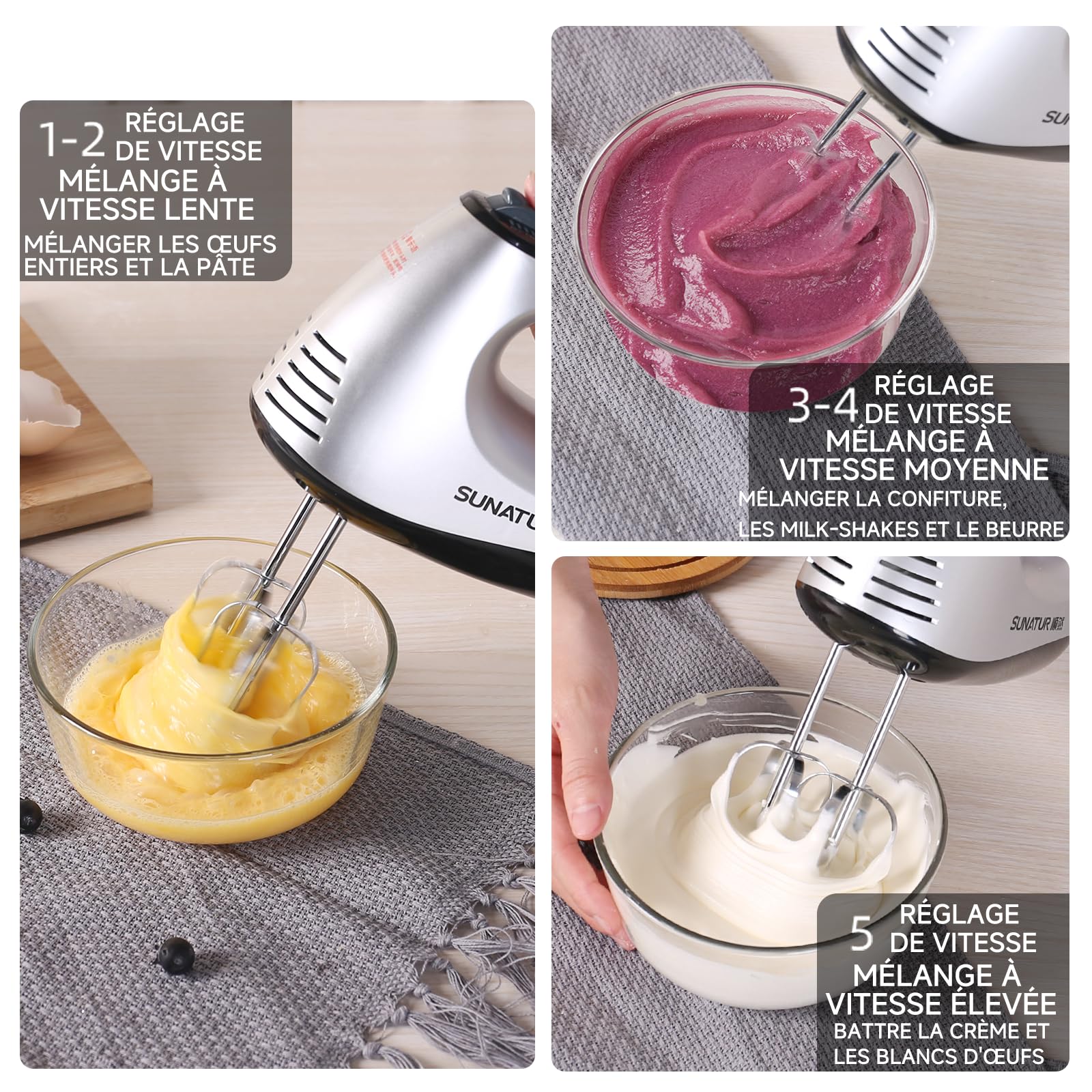 2-in-1 electric mixer with stand; mixes quickly and efficiently; 300W power; 5 speed settings; 3.5-liter capacity; ideal for home use and hobbyists