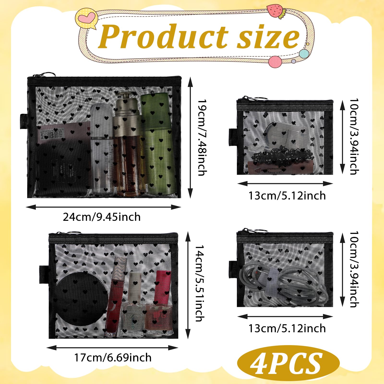 ElevateTech Heart Printed Mesh Makeup Bag Set - Image 2