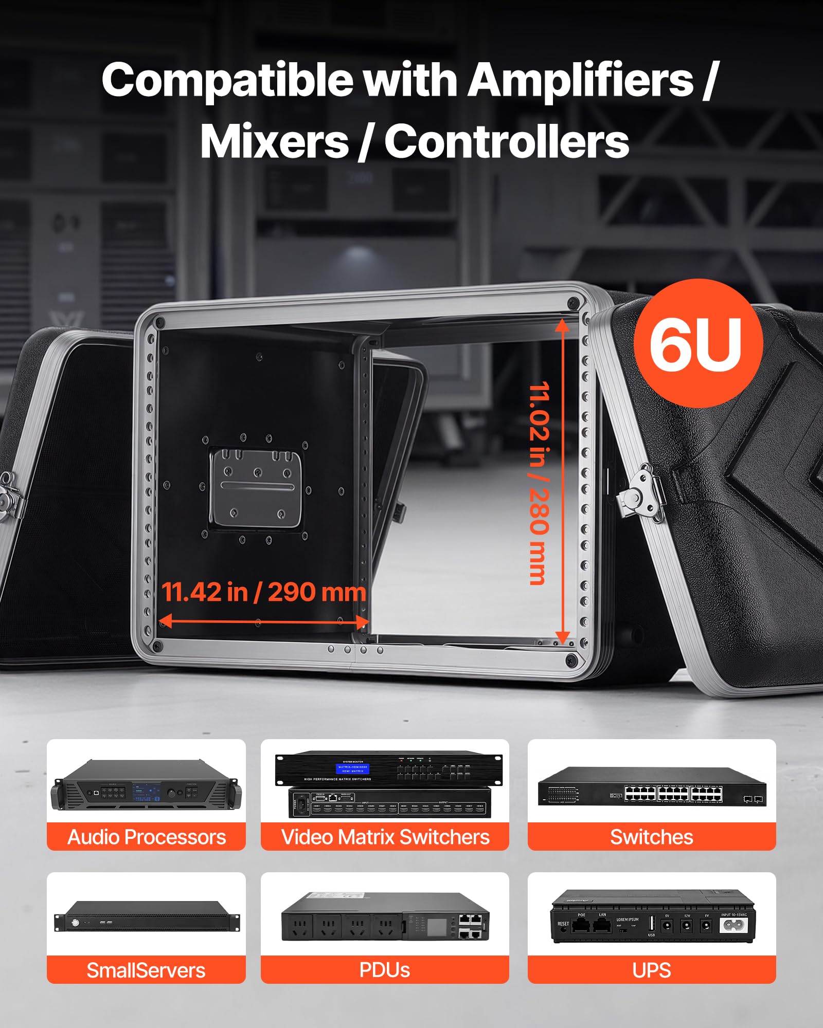 VEVOR Armadio Rack per Server 6U, Armadio per Amplificatori Processori Controller Profondità 31 cm in ABS Chiusura a Vite Incassate Pannelli Anteriori Posteriori Rimovibili, Profondità Interna 29 cm