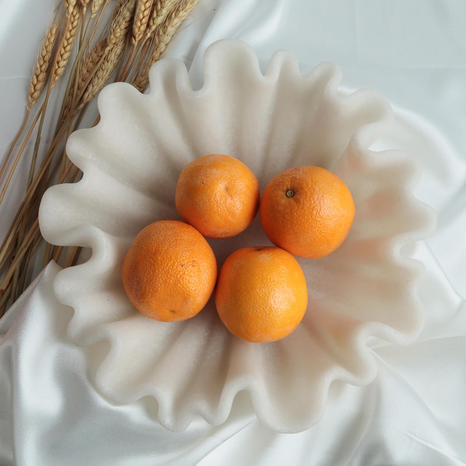 12" Large Decorative Bowl decor - milky white Scalloped Decorative Bowls for Home Decor - Organic Fluted Modern Home Decor,Ruffle Decor key bowl,bowl for keys