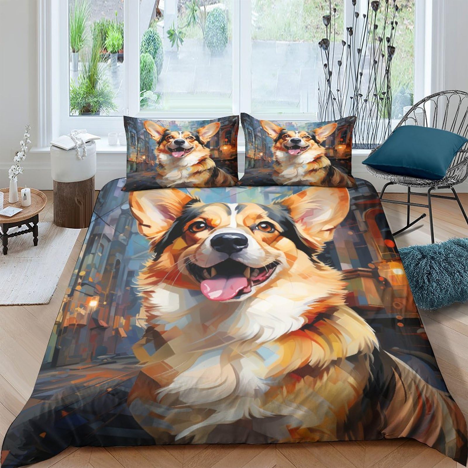 Cereris_80783_painting_of_a_corgi_in_an_urban_setting_in_the_st_c13dcbfd-be0e-4ace-ae2e-146c5c4e5805 Bedding Set Duvet Cover Soft Microfiber Hidden Zipper Quilt Cover with 3D Print Design for Kids Te