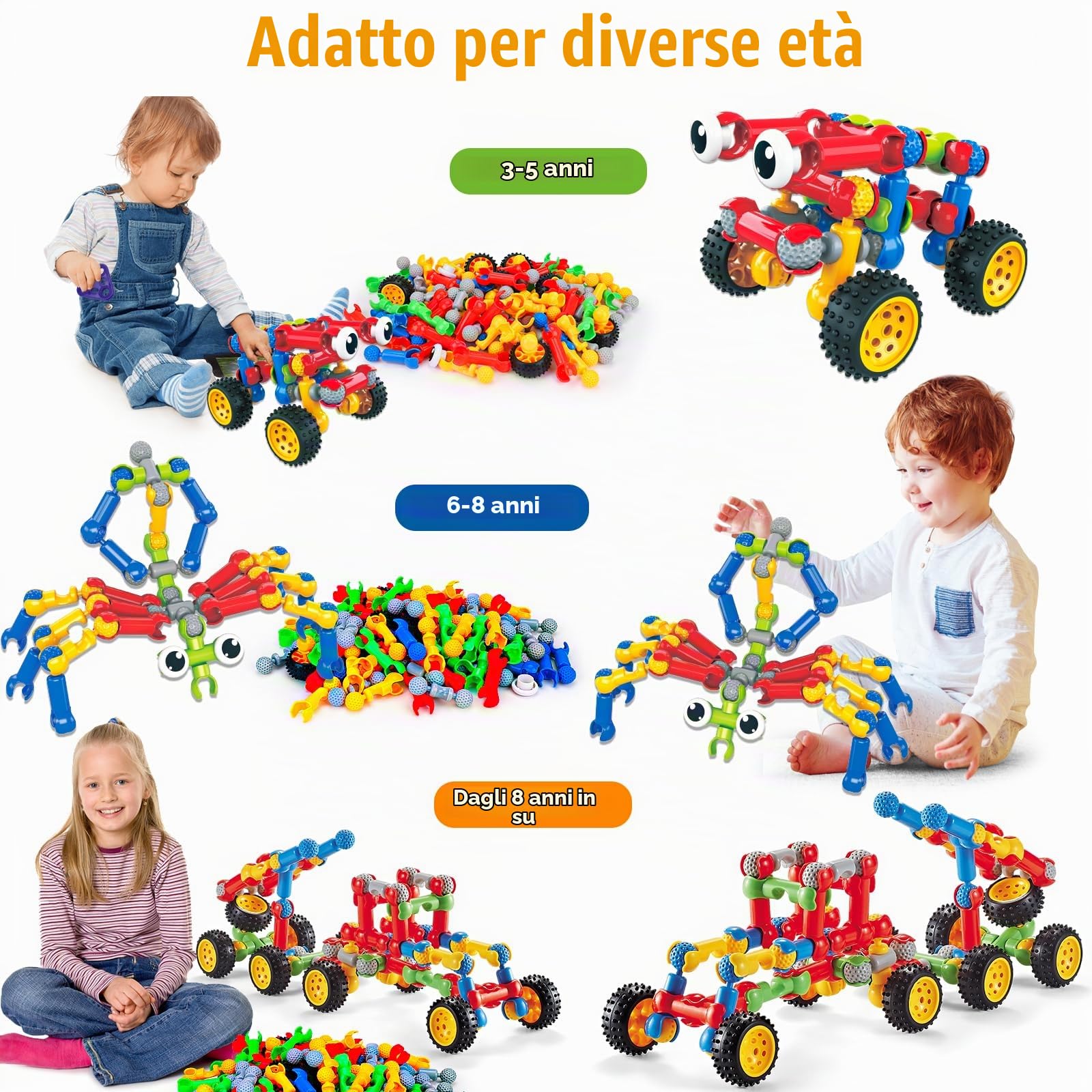 Giochi Costruzioni per Bambini 3 4 5 6 Anni, Gioco Costruzione 3 4 5 6 Anni Ragazze Ragazzi, Kit Blocchi Costruzioni per Bambini, Giocattolo da Costruzione, Regalo Natale Compleanno bambino (Rosso)