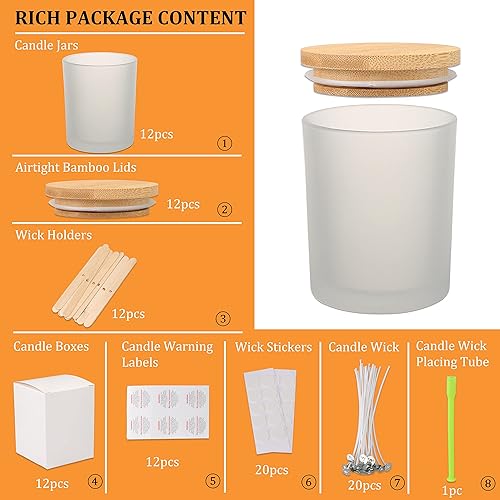 Miniatura 2 de MILIVIXAY Paquete de 12 tarros de vidrio esmerilado de 12 onzas con tapas y kits de fabricación de velas, tarros de vela vacíos a granel para hacer