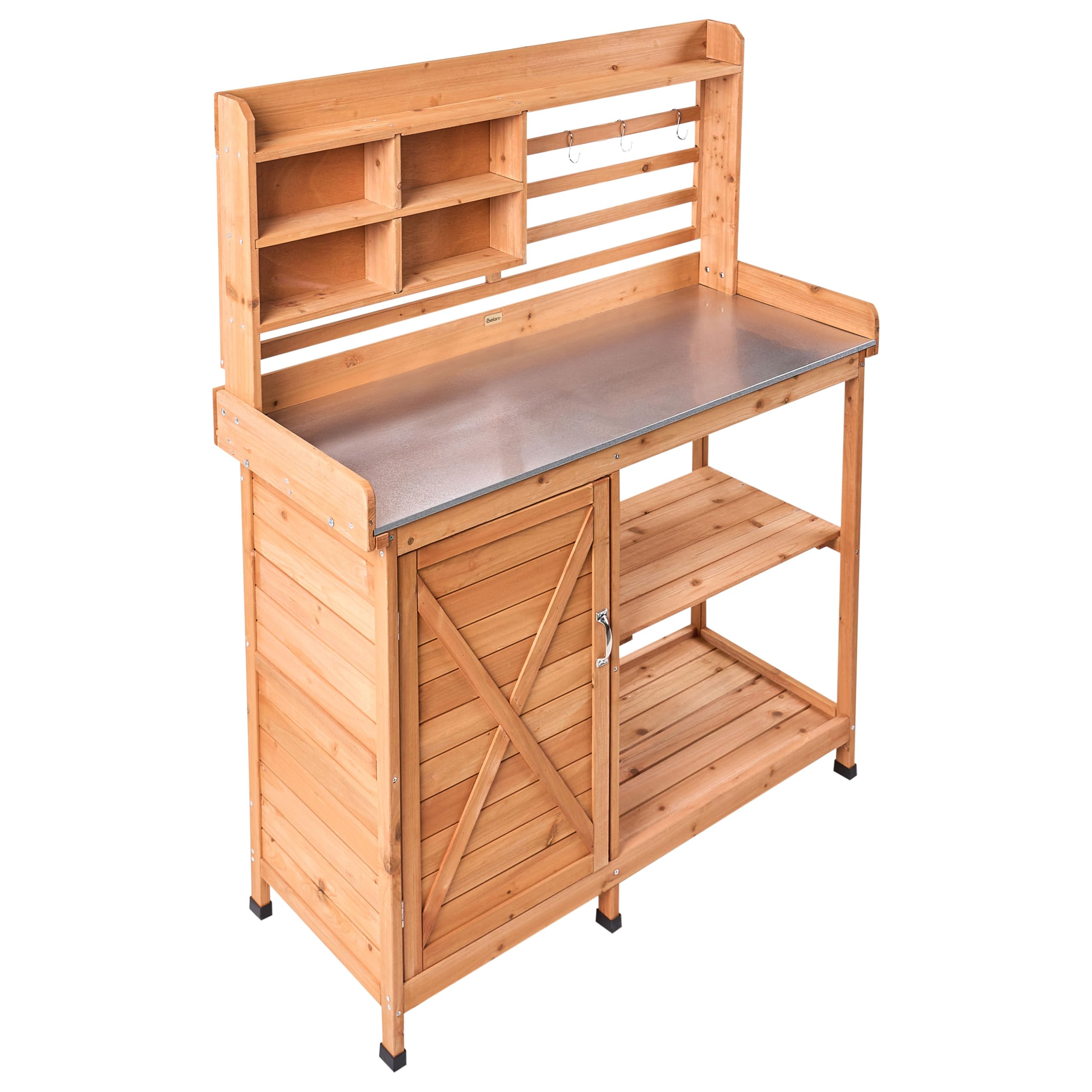 Table de Rempotage Moderne en Bois de Sapin Espace de Rangement 113 x 46 x 148 cm Plan de Travail en Fer Marron Clair Meldola