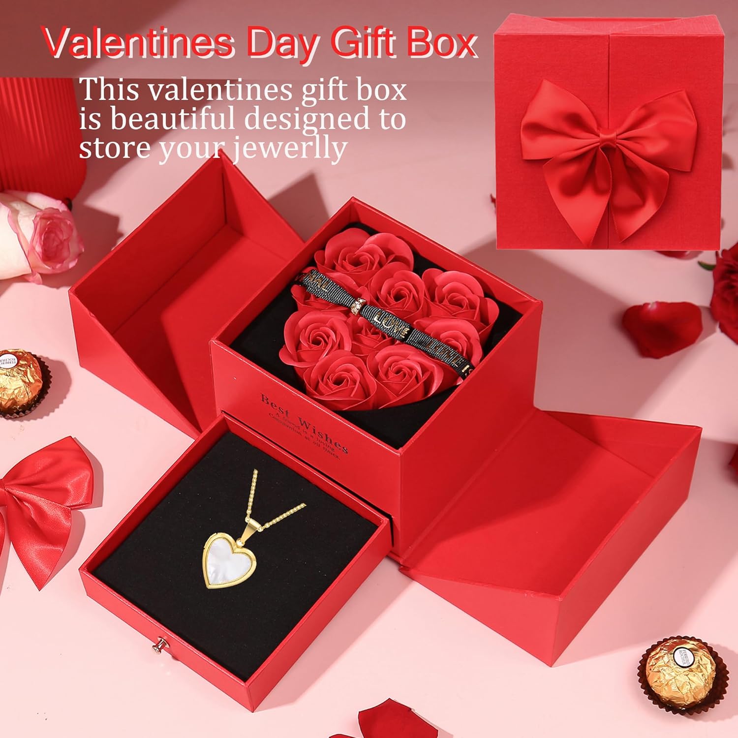 Personalized Heart Locket Necklace Custom with 2 Photos Memorial Gift for Her Girlfriend Wife Women Valentine's Day