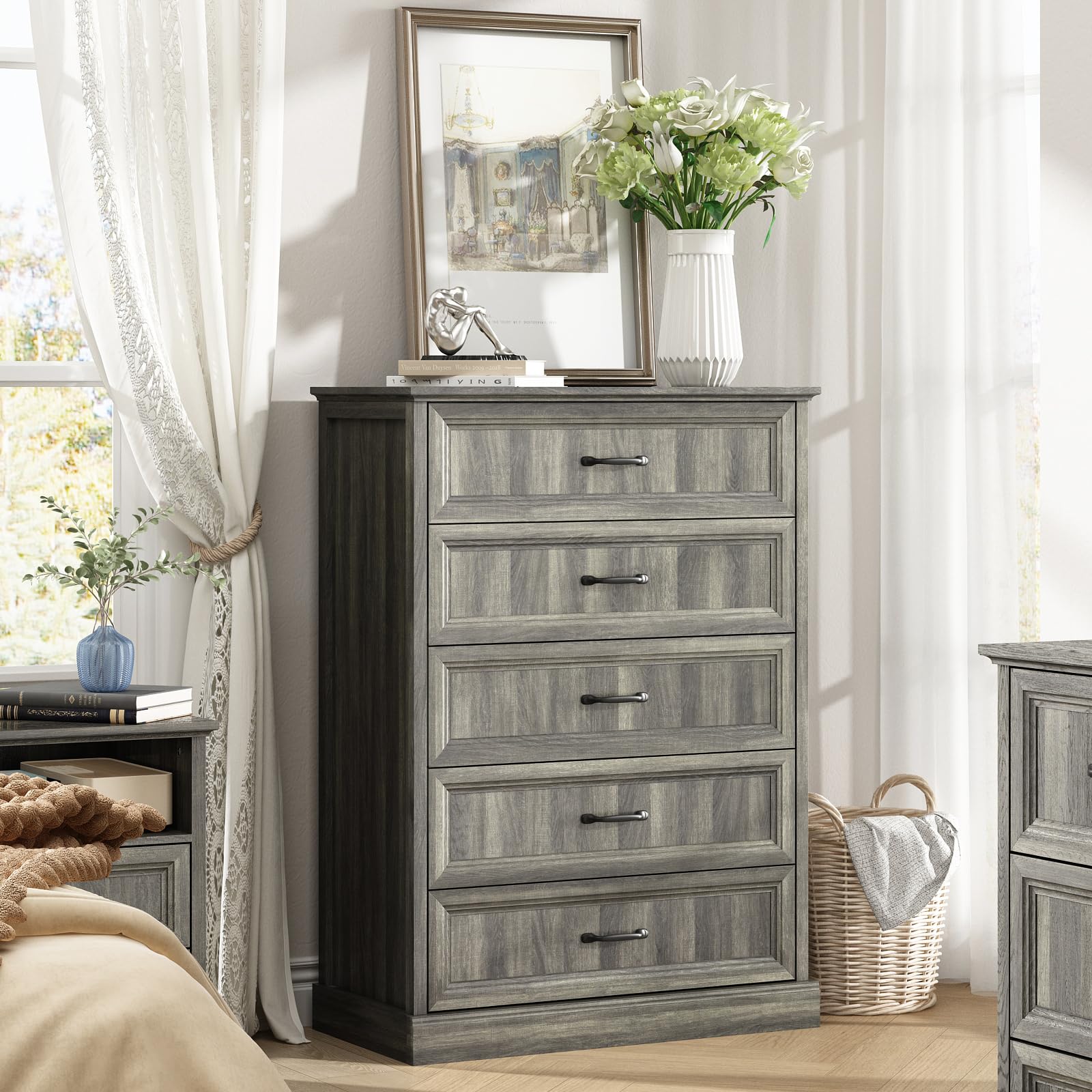 CARPETNAL Farmhouse 5 Drawer Dresser for Bedroom, 44