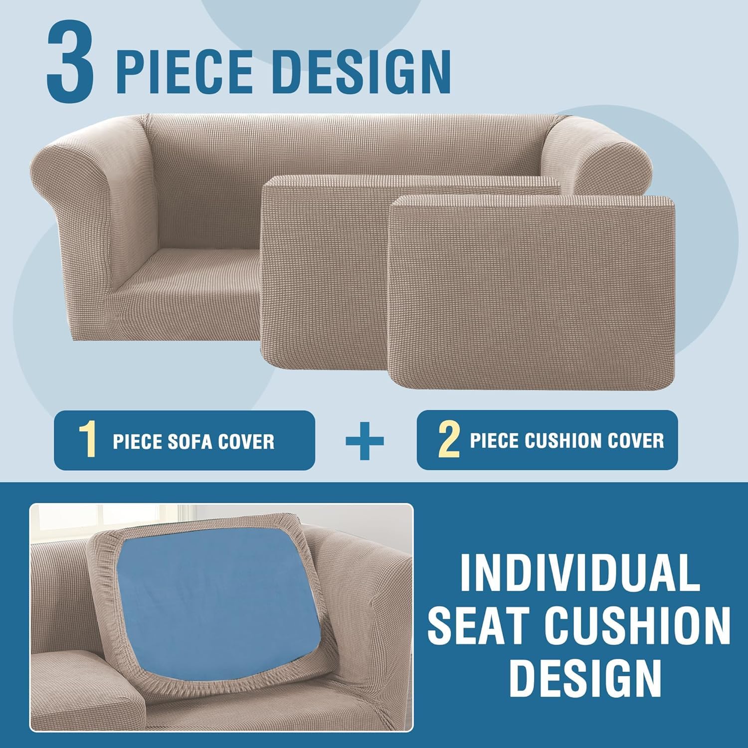 Funda de sofá de 2 plazas con reposabrazos, elástica, con Dos Fundas Independientes, Universal y Antideslizante.(Sand,Grande 2 Seat)