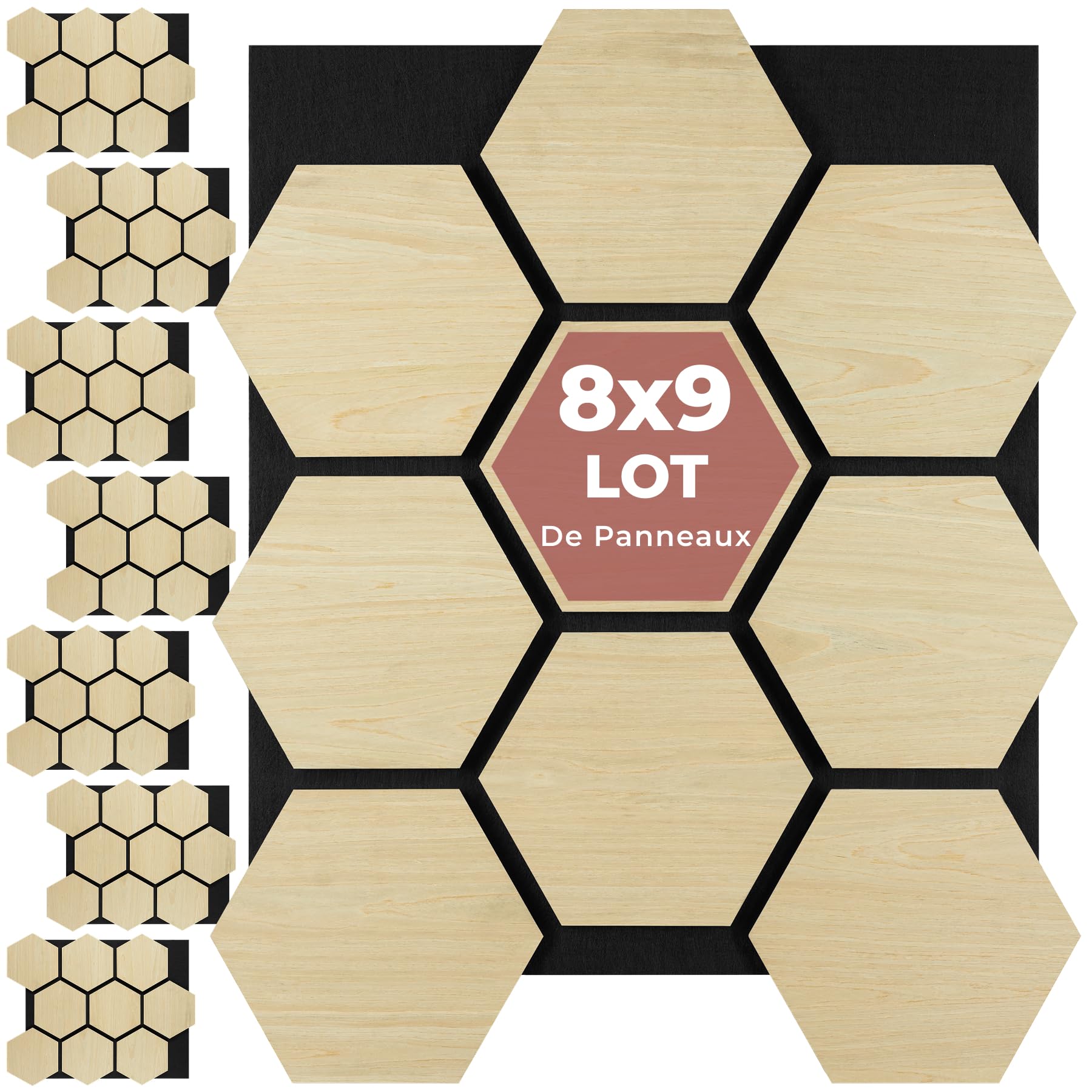 tectake® Panneaux acoustiques 76 x 62 cm, Lot de 8, Aspect Chêne, MDF et Placage en bois véritable, Découpables, Feutre insonorisant, Panneaux isolants phonique, Montage facile - Chêne Clair