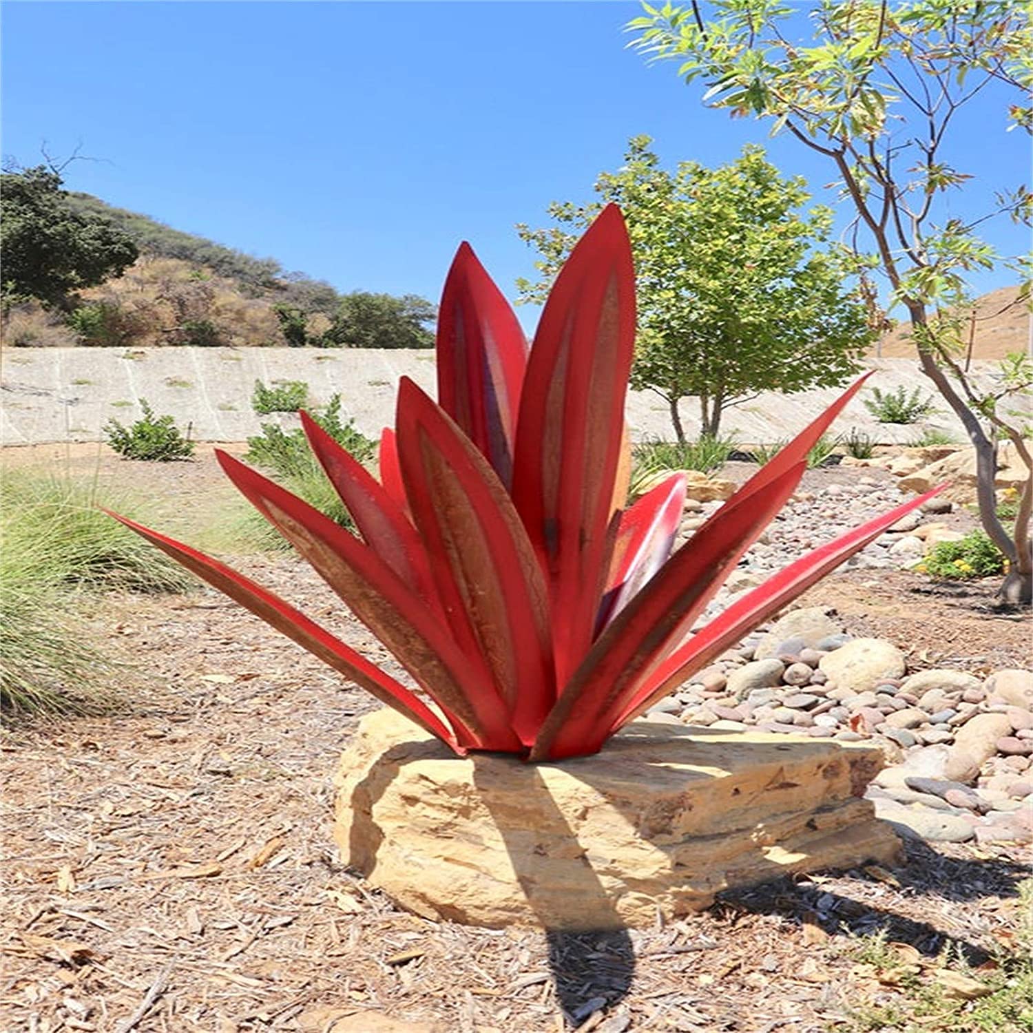 Scultura Rustica di Tequila Rossa 65cm, Arte della Pianta di Agave in Metallo Fai-da-Te, Decorazioni per Il Giardino con Basi Resistenti, Statua per Decorazione del Patio Esterno