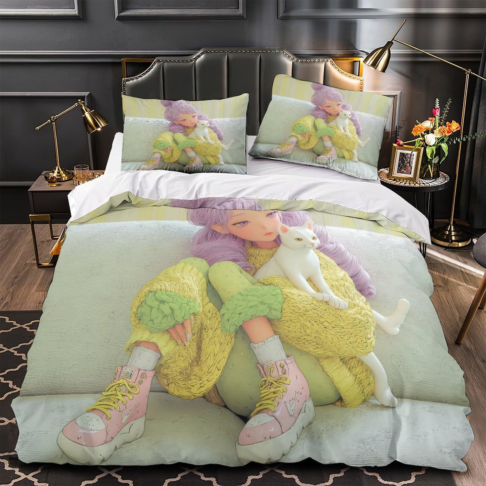 Parure de lit microfibre 3D grenouille avec housse de couette 200x200cm hypoallergénique