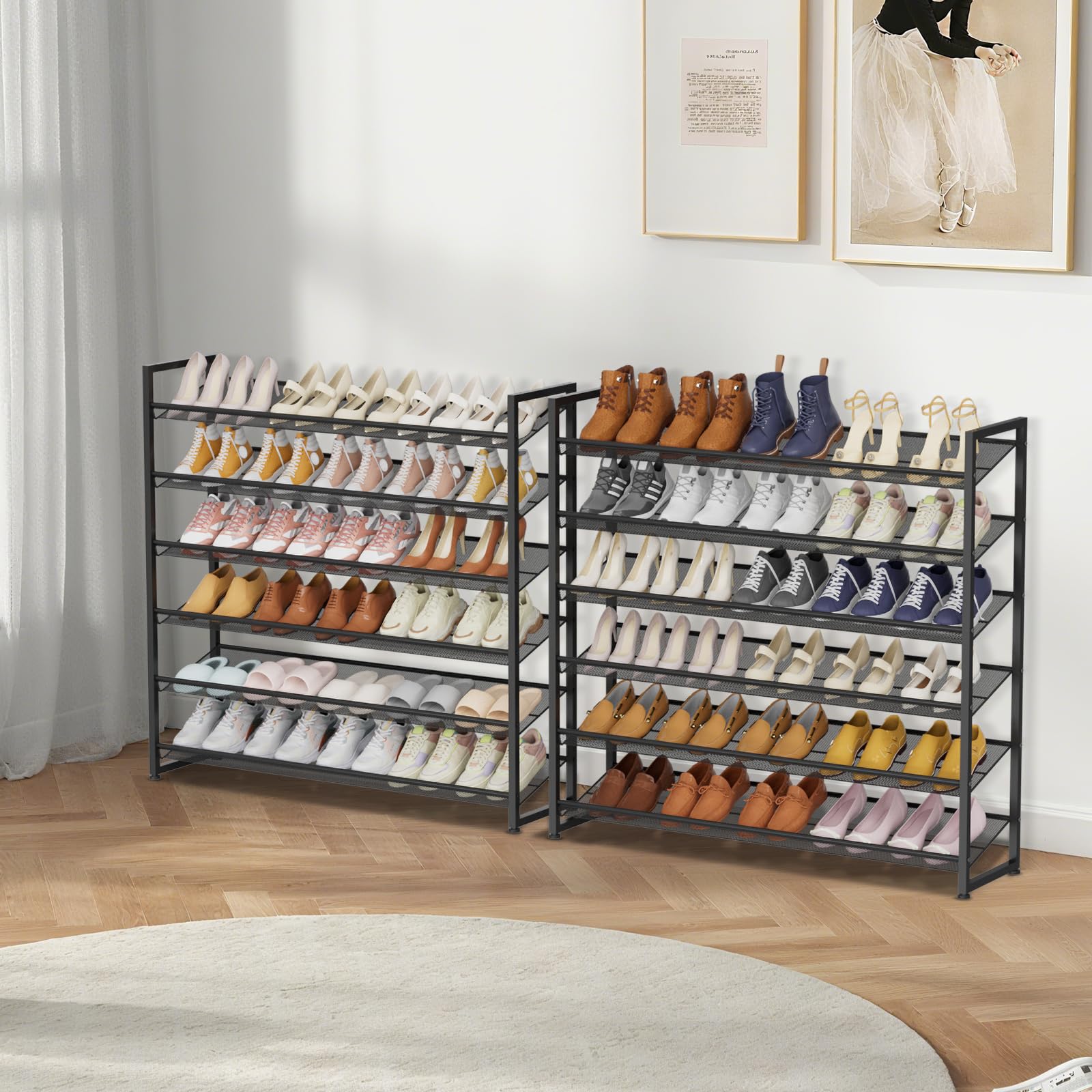 Grande étagère à chaussures à 12 niveaux, en métal robuste, empilable, étagère à chaussures verticale à 6 niveaux, pour placard, porte d'entrée, jusqu'à 75 paires, 113,8 x 29 x 216,2 cm (l x P