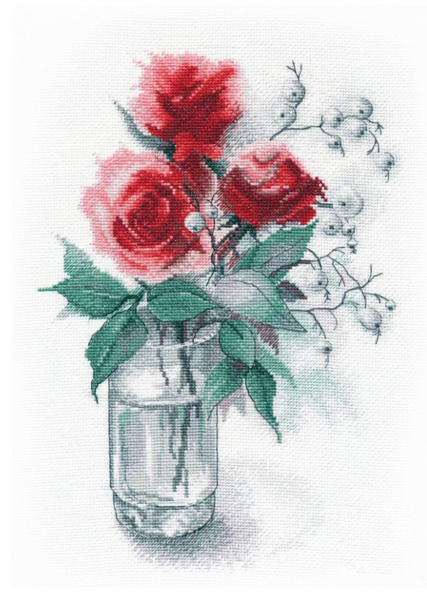 Kit de broderie point de croix motif roses avec fils haut de gamme
