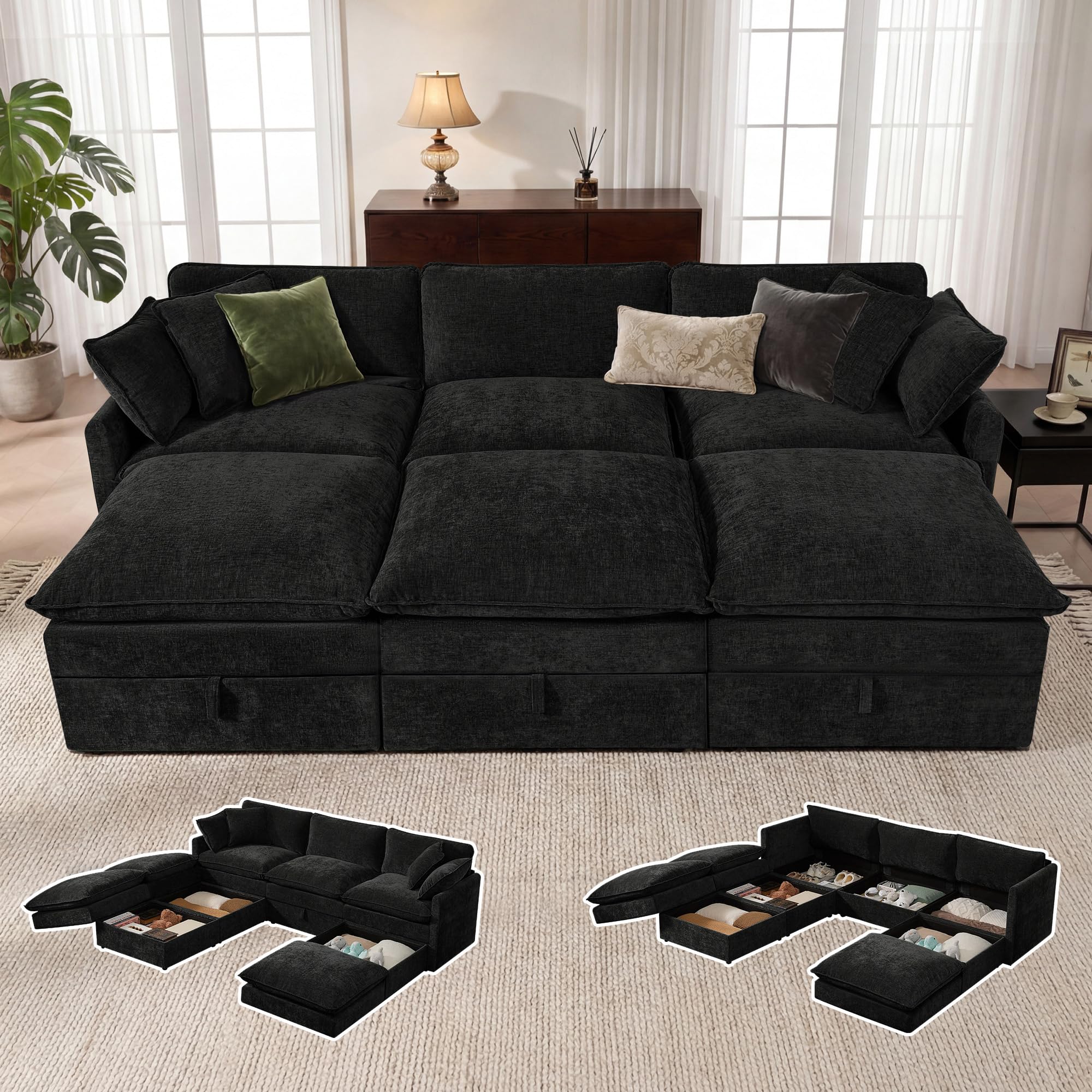 Modular Sofa with Storage 103 Sofa Bed Sleeper Sofa Bed Sectional Cloud Couch Oversized Fabric Couch with Movable