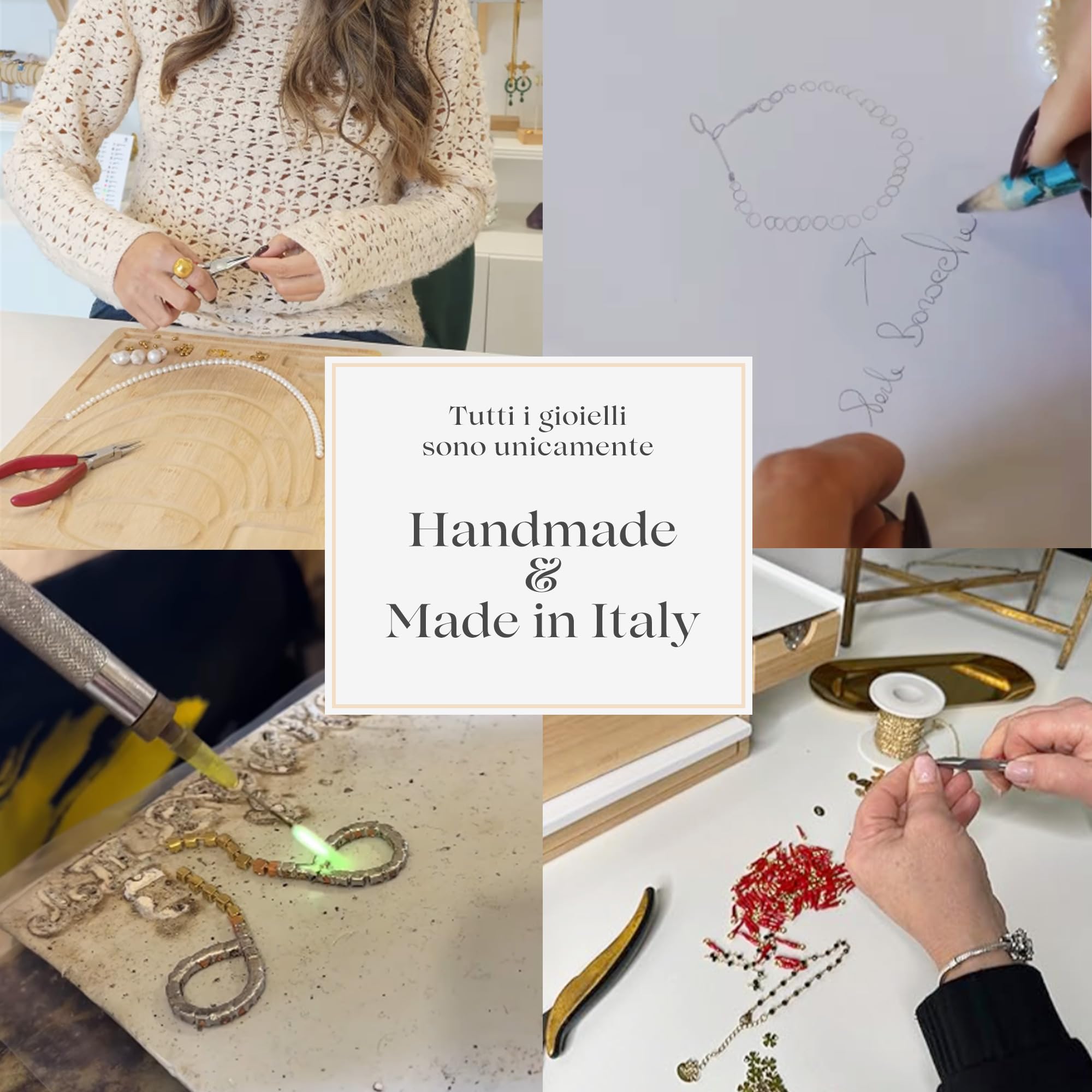 Bracciale Donna con Nodini - Gioiello con Ciondoli Cuore Quadrifoglio o Cornetto in Acciaio Inossidabile - Portafortuna Realizzato a Mano con Catenina Regolabile da 16 a 21 cm - Made in Italy