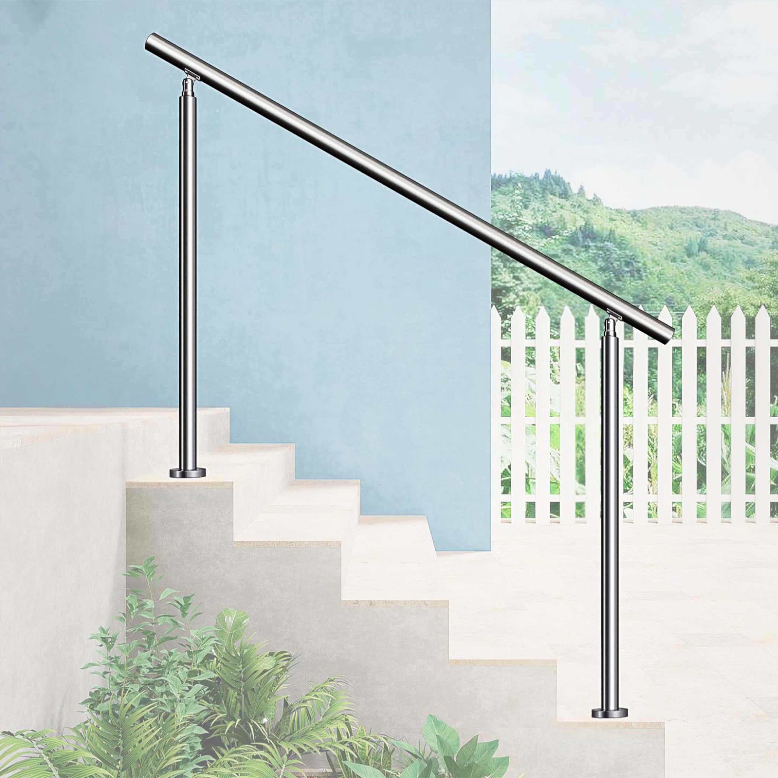 AICA Barandilla escalera, pasamanos de acero inoxidable para jardines, porches, entradas, interior y exterior escalera, Plateado, 150x106cm, 0 barras transversales