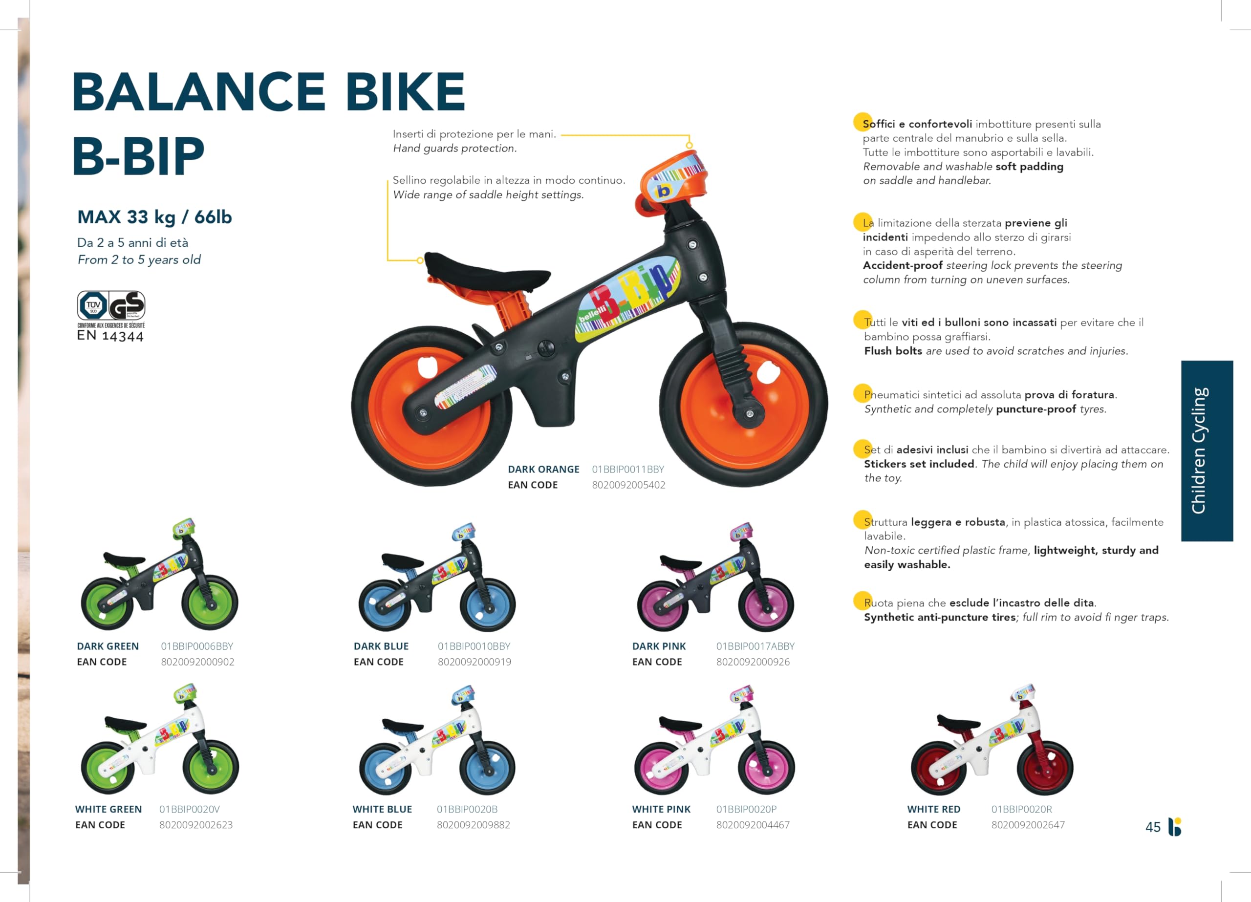 b bellelli B-Bip - Bicicletta senza Pedali - per Bambini da 2 a 5 Anni, Peso Massimo 33 kg - Utilizzo all'Interno e all'Esterno - Bianco e Rosso