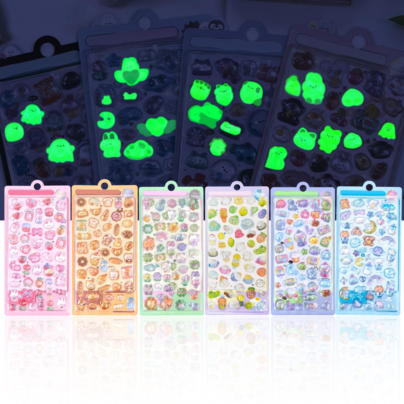 SUOKOMR シール かわいい エアーしーる ぷっくり 3D 夜光 立体 大量…