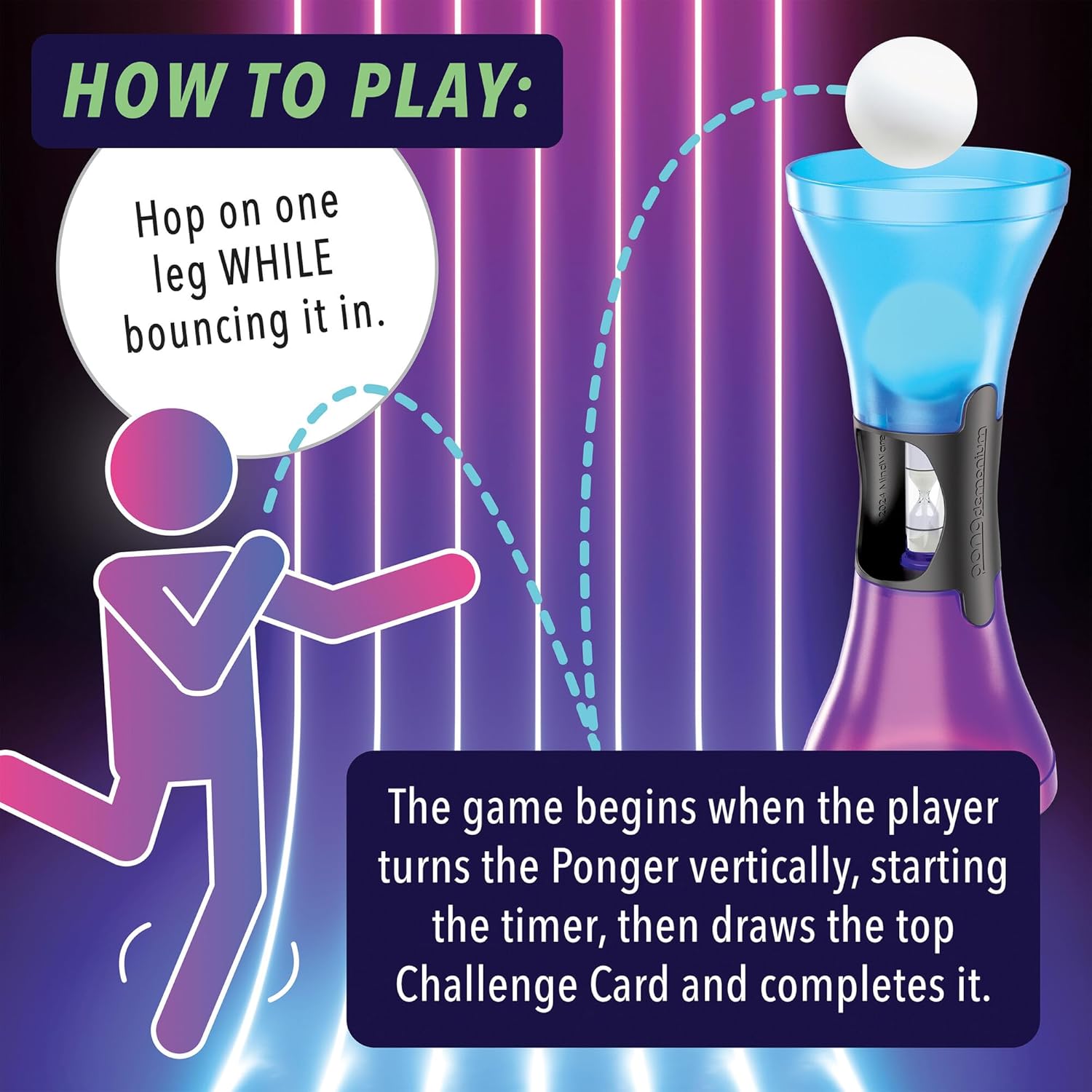 MindWare Pongdemonium Party Game - Fast-Paced Action Challenge with Timer, Bouncing Ball & 55 Cards - Hilarious Hot Potato-Style Game for Ages 6+, 2+ Players