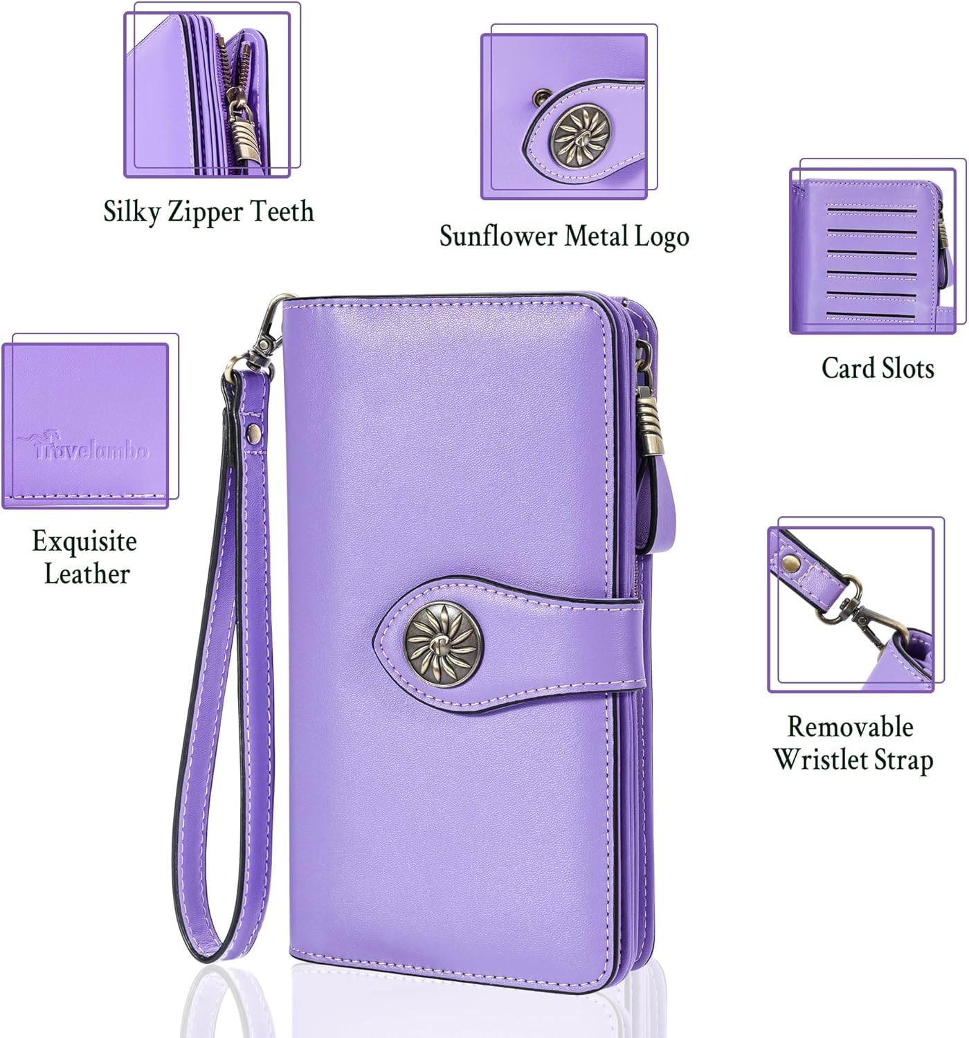 Travelambo Women's Wallet RFID Blocking Credit Card Holder Large Capacity Wristlet Leather Wallets Purse - Image 5