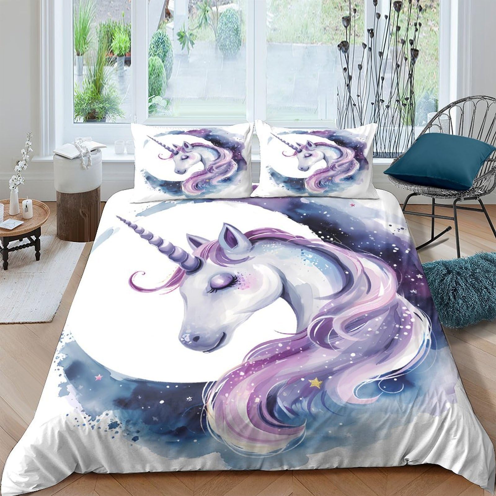 Ctjqhvkz Style-3 3D Printed Unicorn Moon Fitted Sheet Microfiber Pastel Fantasy Mattress Cover For Bedroom Guest Room Washable Decor Single（135X200cm）