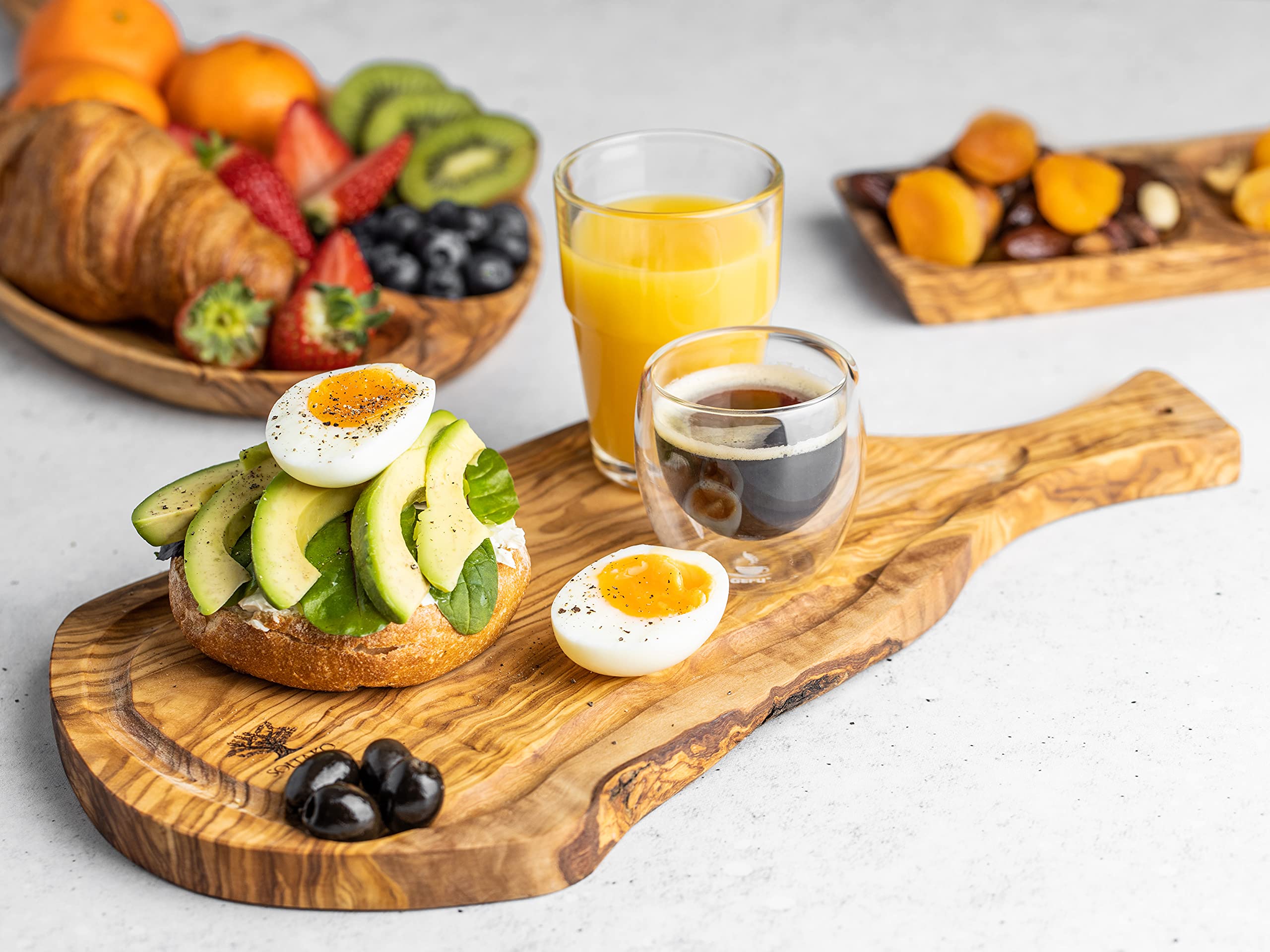 SOLTAKO Olive Wood Cutting Steak Board, Large Cheese Board, Hand Made Serving Platter, Wooden Charcuterie Board, Rustic Chopping Board with Juice Groove, Cutting Board with Handle (1, 17-19")