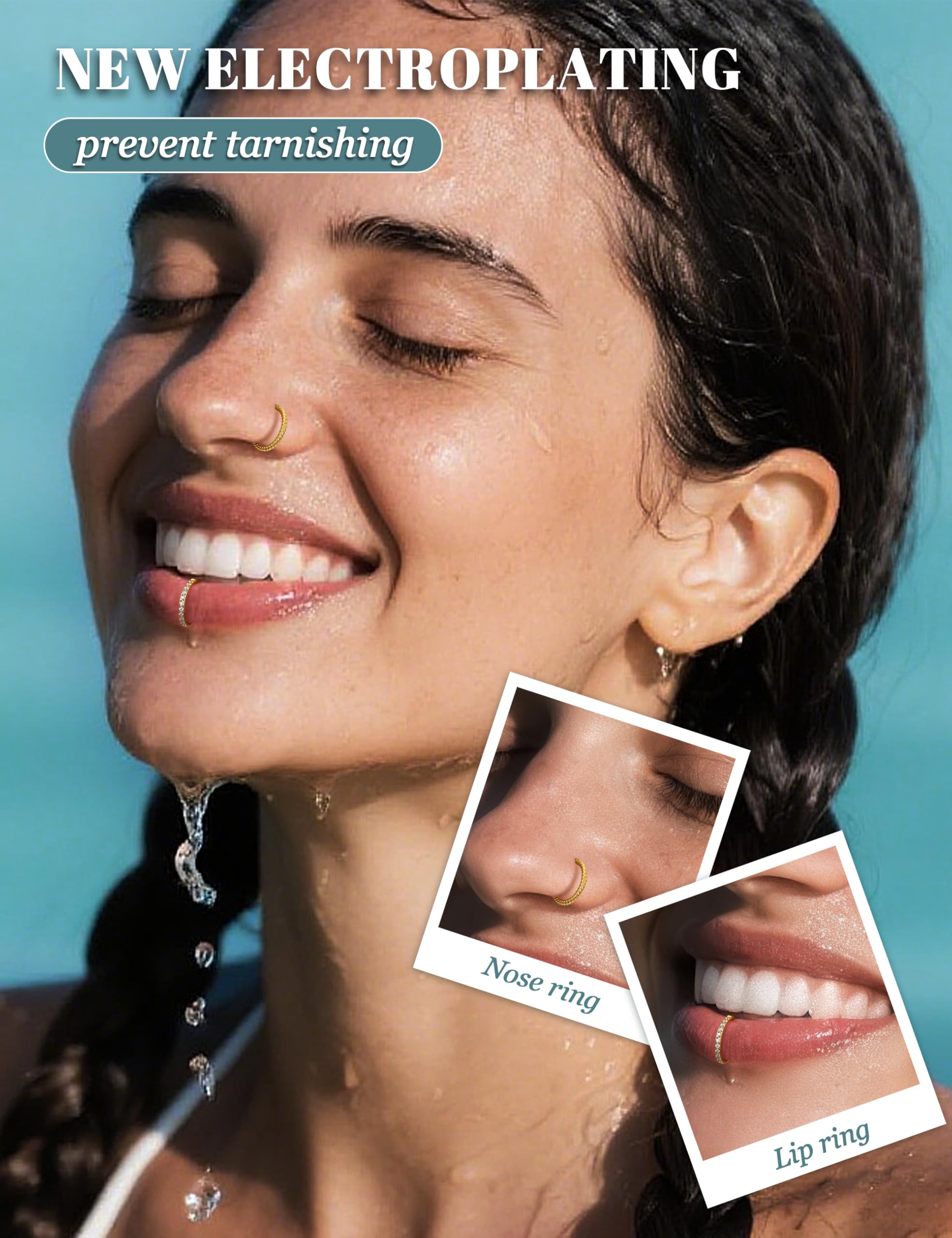 Diamday 5Pcs 18G 16G Surgical Steel Nose Rings Hoop for Women CZ Clicker Hinged Septum Ring Lip Helix Cartilage Double Hoop Earring Daith Rook Conch Body Piercing Jewelry for Women 8mm 10mm