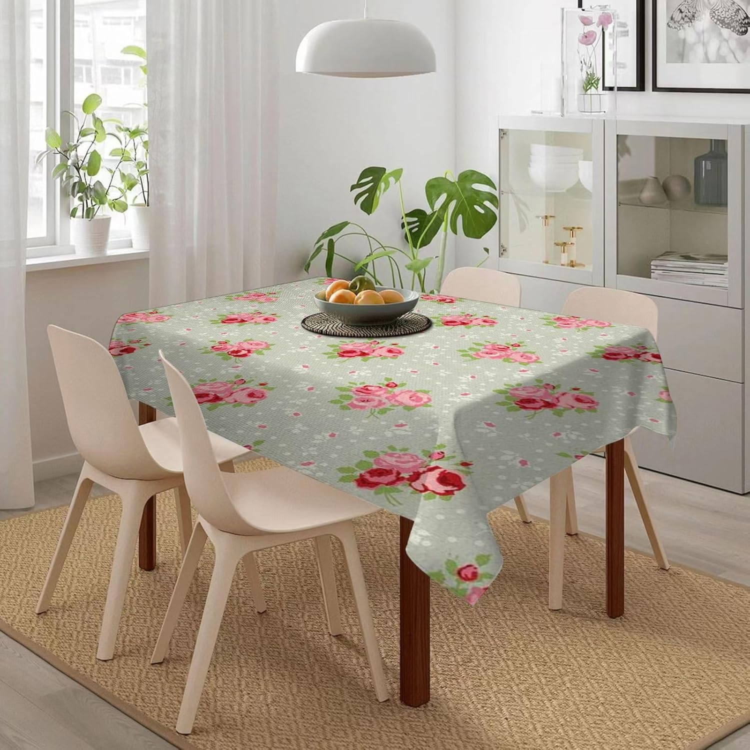 Mantel Mesa Rectangular Rosas Rojas, Manteles Antimanchas Escena de Jardín, 3D Impresión Mantel Impermeable Lavable para Cocina Salón Comedor, 140x300 cm Q.P1810