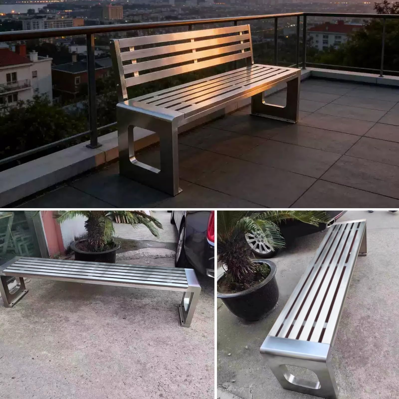 Banco Terraza Exterior Pequeña Gran Capacidad de Carga Banco de Acero Inoxidable para Zonas Comunes y Parques para Terrazas Parques Piscinas y Hospitales(120x40x45cm)