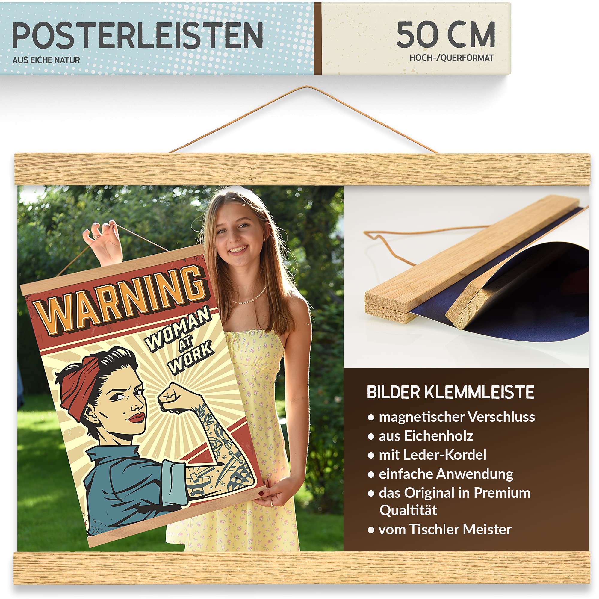 Gancio Magnetico Per Poster In Legno Massello, 21 Cm, Bianco. Supporto Con Forti Magneti Per Appendere Poster, Stampe E Mappe. Formato A4 - Cornice Minima Ed Elegante. - 2