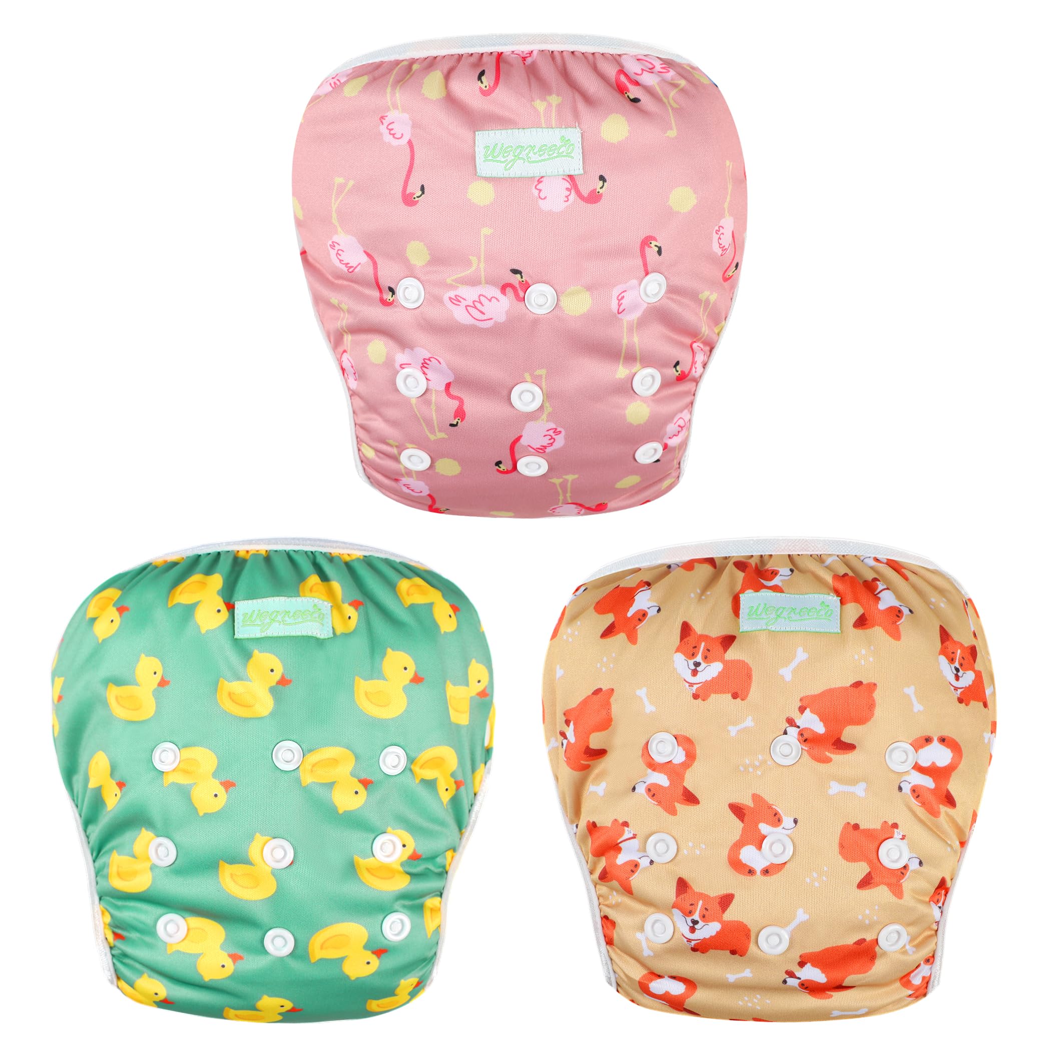 wegreeco Baby & Toddler Snap One Size Adjustable Reusable Baby Swim Diaper (Yellow Ducks, Small, 3 Pack)