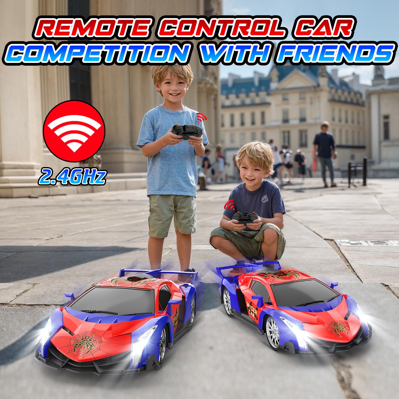 Macchina Telecomandata per Bambini 3 4 5 6 7 8 9+ Anni, 2.4Ghz Macchina Radiocomandata 15KM/h Veloci Auto RC Drift Car con Luci Spider Giocattolo Giochi Interno All'Aperto Regalo Bambino Maschio