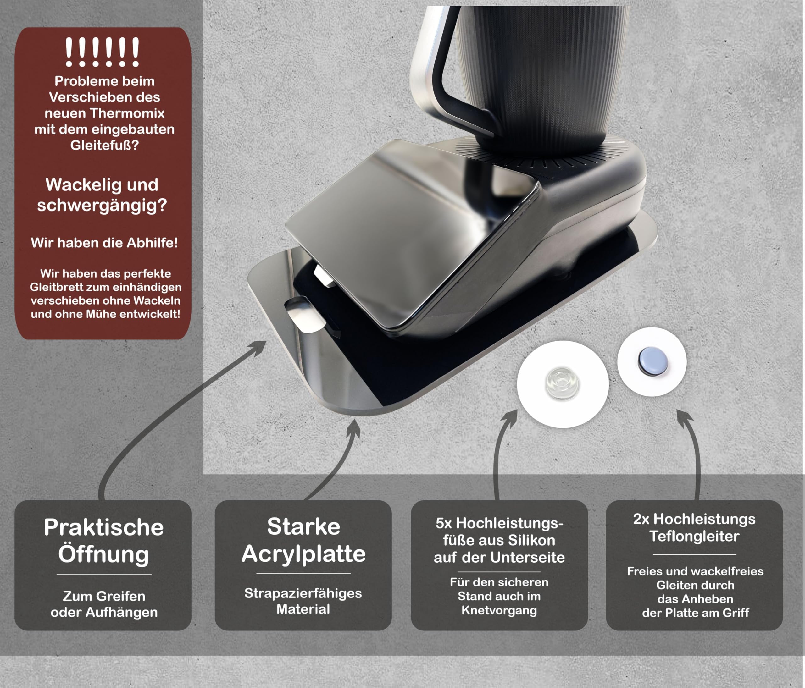 Bamboe glijplank voor Thermomix TM7 met 360° wielen, moeiteloos verplaatsen van de TM7, hoogwaardige rolplank, accessoires met antislip rubberen voetjes, veilige stand, natuurlijk