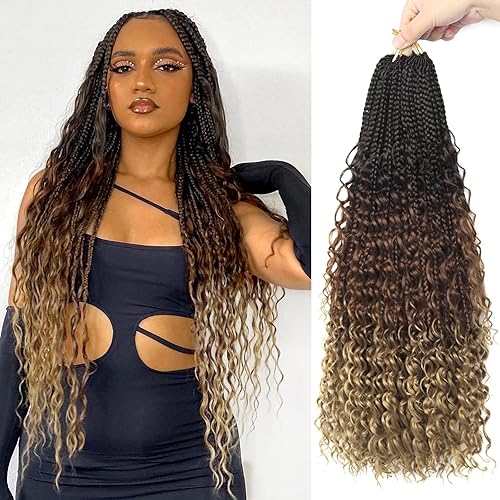 Vista 100 de Goddess Box Braids Crochet Hair With Curly Ends 18 Inch Bohomian Box Braids Crochet Braids 8 Packs 3X Crochet Braids Synthetic Braiding Hair 1B-4-30