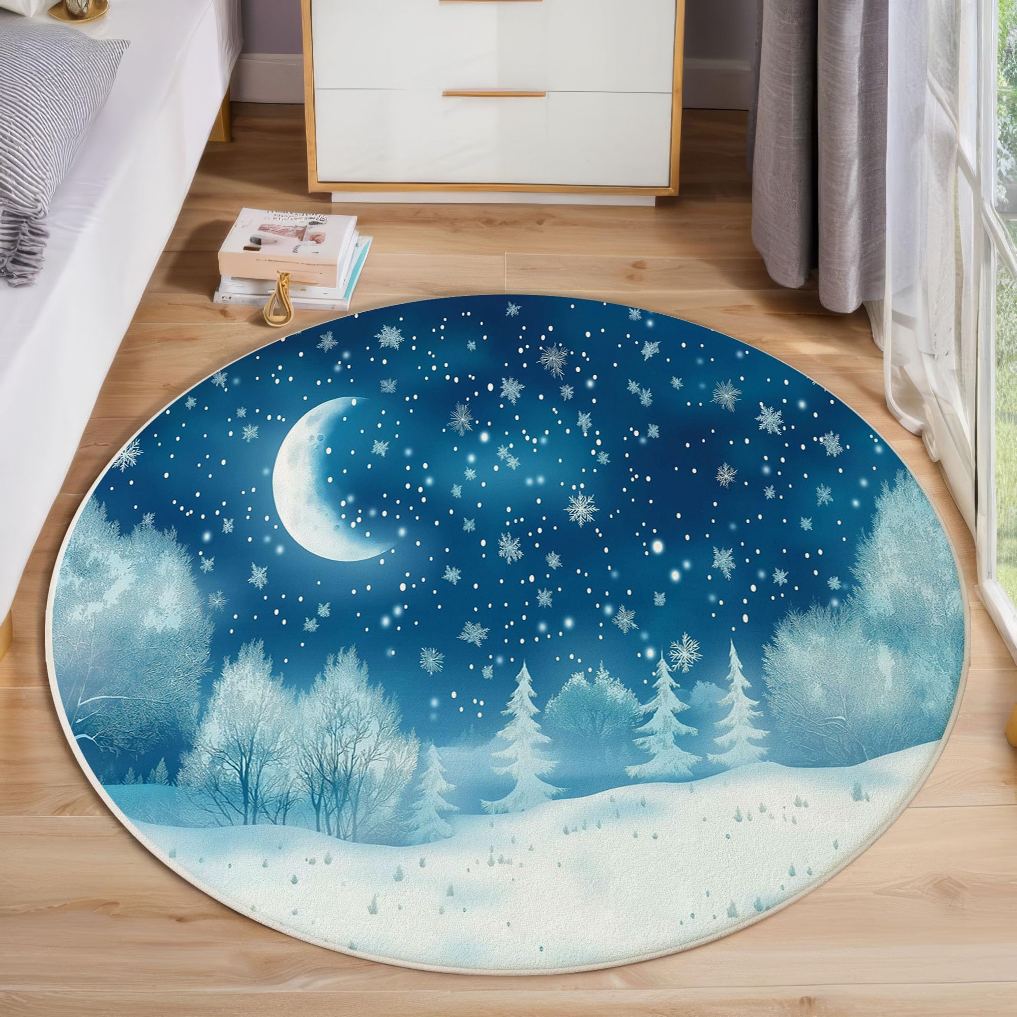Tapis design ciel nocturne d'hiver en tissu indigo lavable et ultra doux