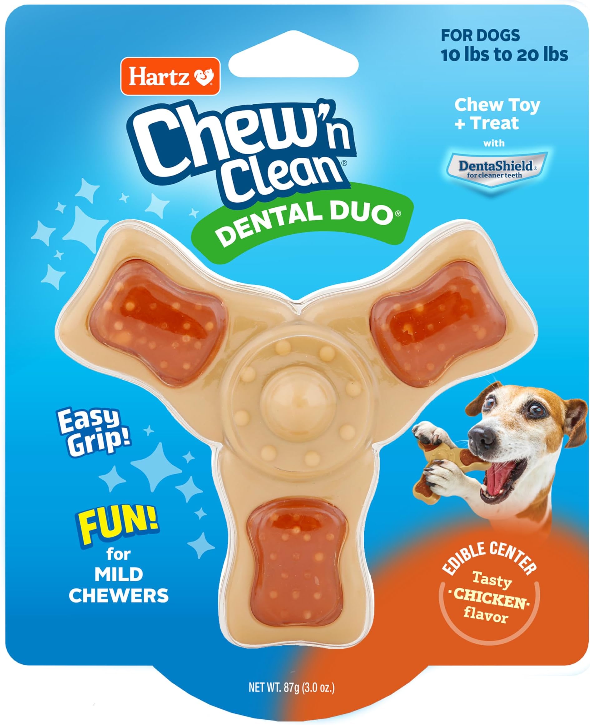 Chew ‘n Clean Chew Toy and Treat in One Chicken Flavored Tri-Point Dog Toy, Small