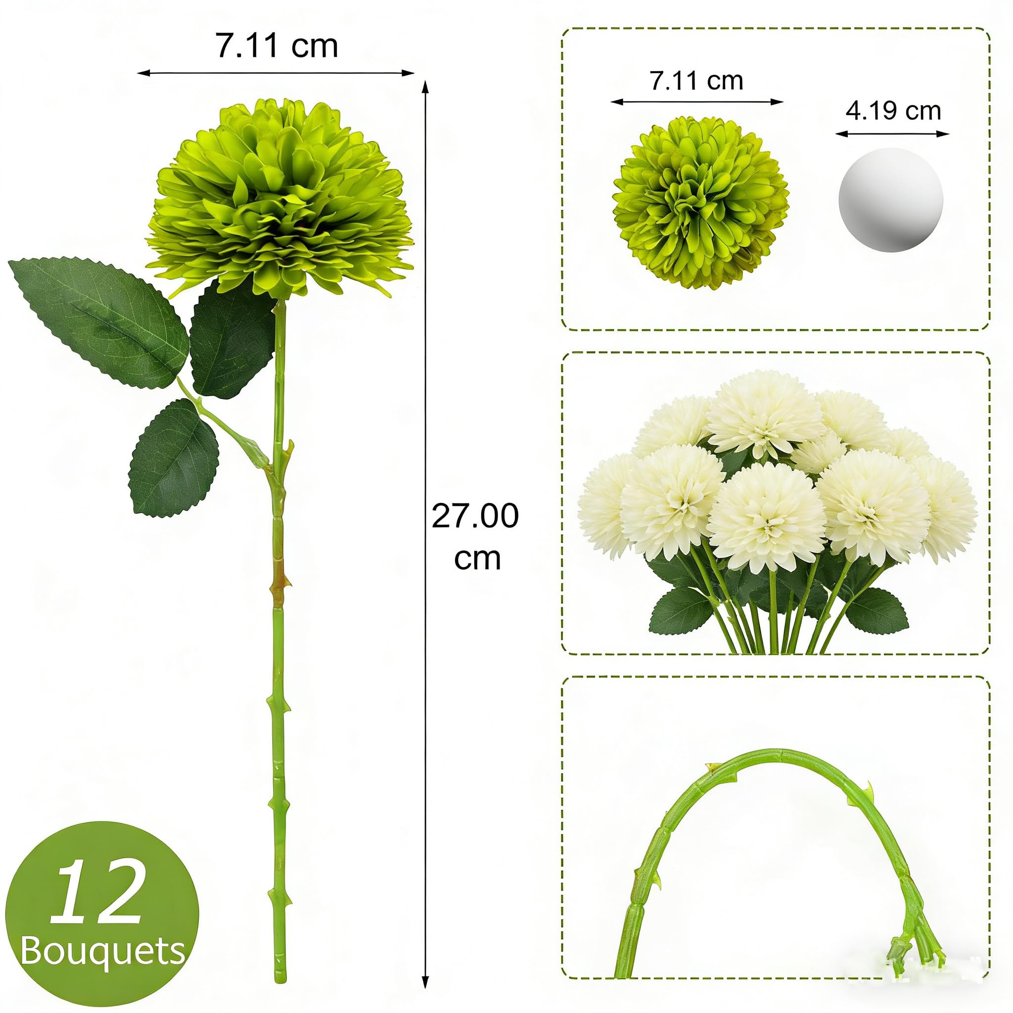 XIANNVXI 12 Bouquet Hortensia Fausse Vert Artificielle ChrysanthèMe Bouquet | ChrysanthèMe Bouquet De Fleurs Artificielles Pour La Maison Garden Party DéCoration Bouquets De MariéE