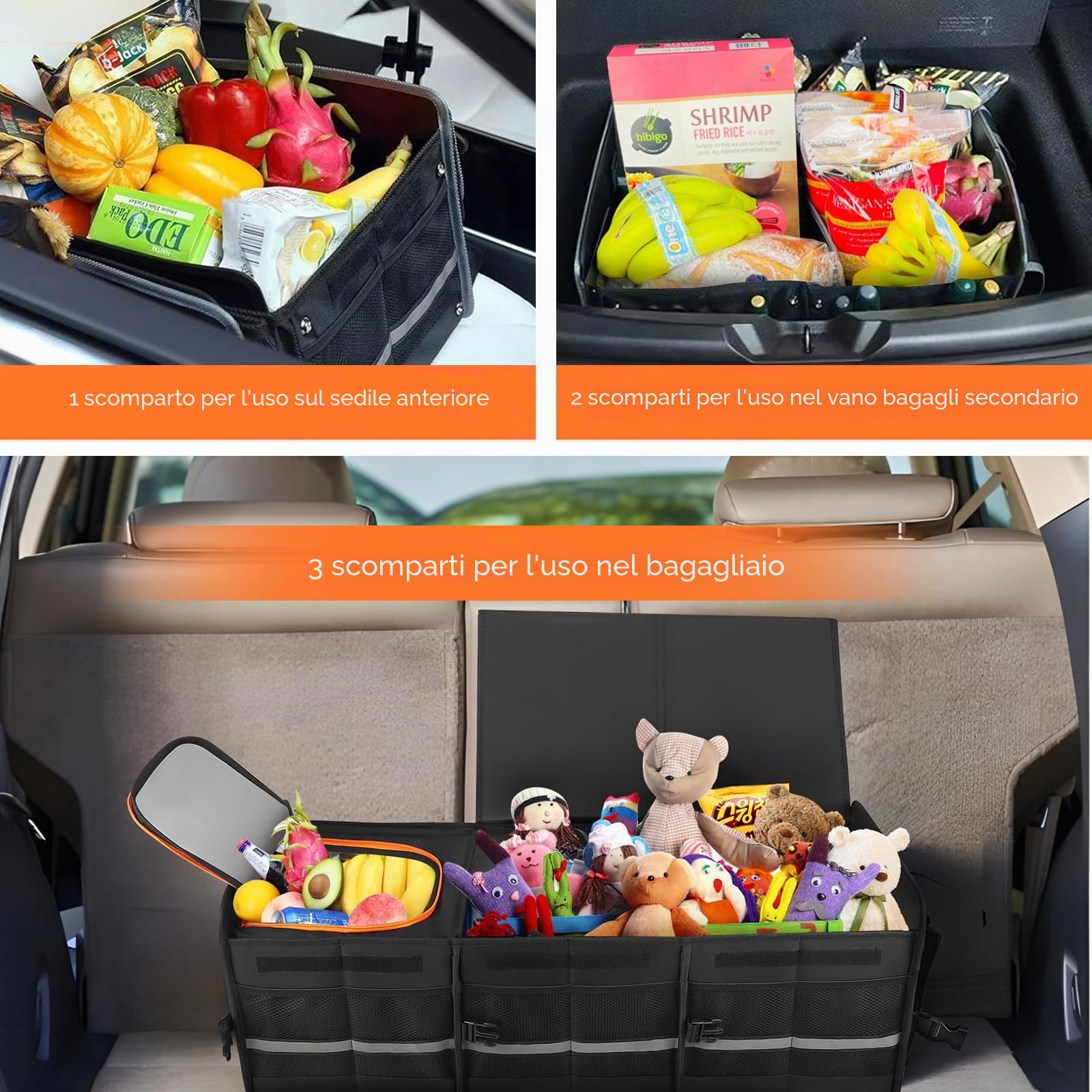 105L Organizer per Bagagliaio, con Dispositivo di Raffreddamento Borsa per Bagagliaio, Pieghevole, con Scomparti Fondo Antiscivolo, Cinghie di Sicurezza Regolabili, Coperchio Pieghevole
